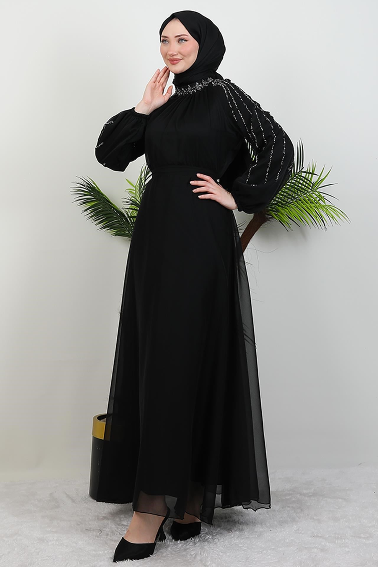 Helen Taşlı Janjan Elbise Siyah