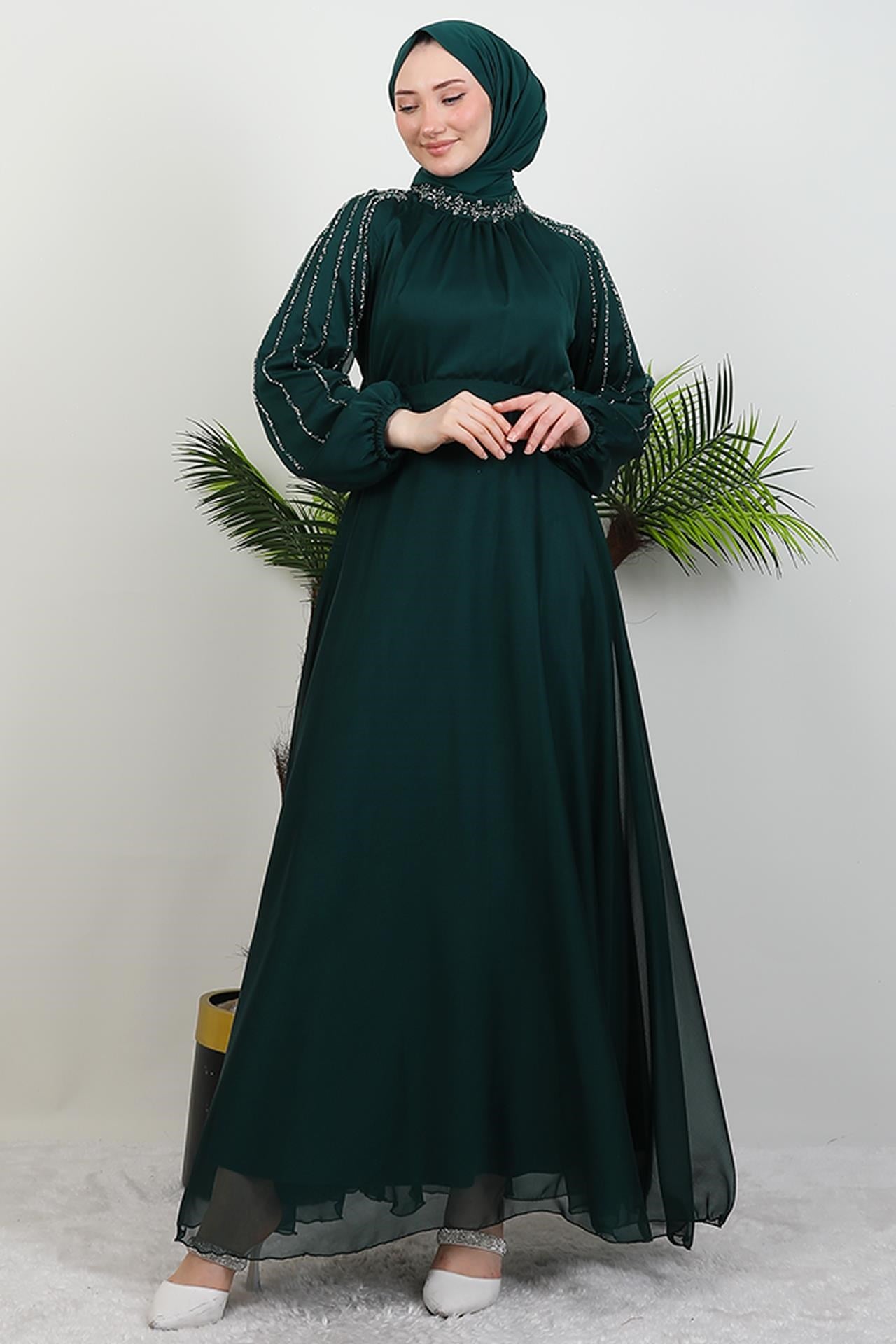 Helen Taşlı Janjan Elbise Zümrüt