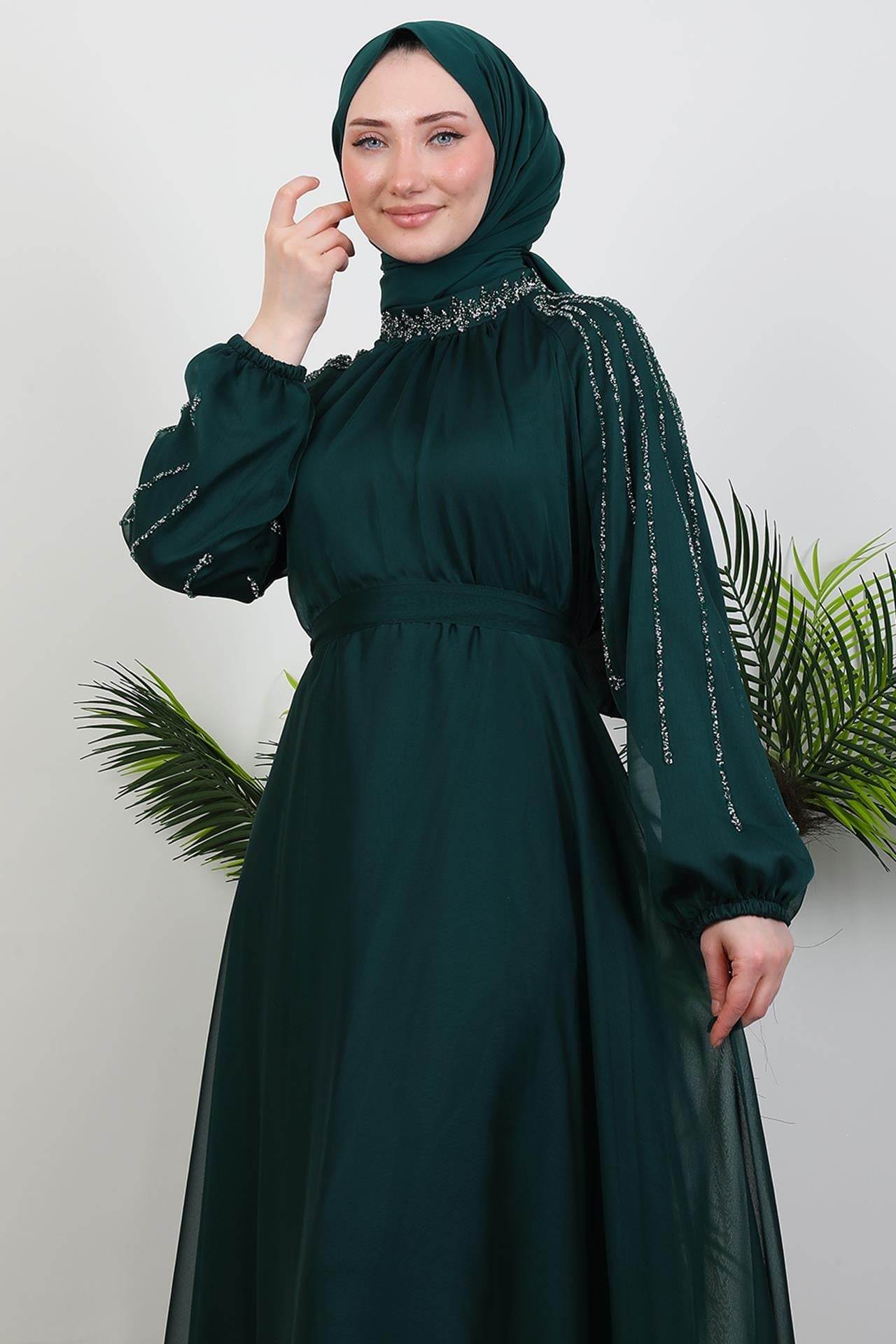 Helen Taşlı Janjan Elbise Zümrüt