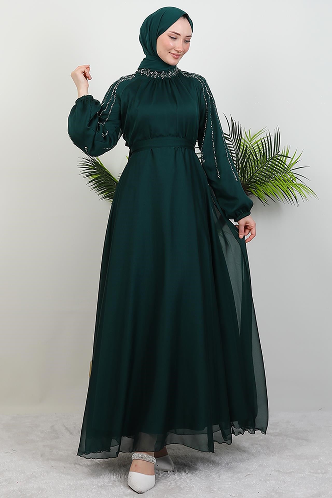 Helen Taşlı Janjan Elbise Zümrüt