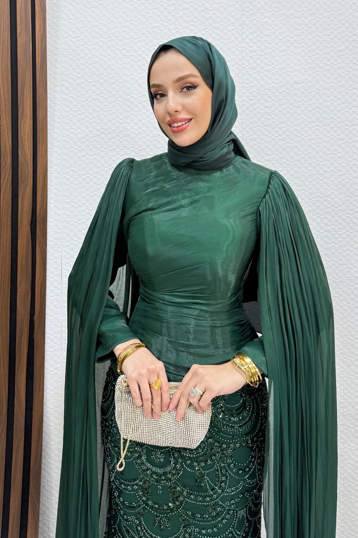 Helya Yoryo Detay Abiye Zümrüt