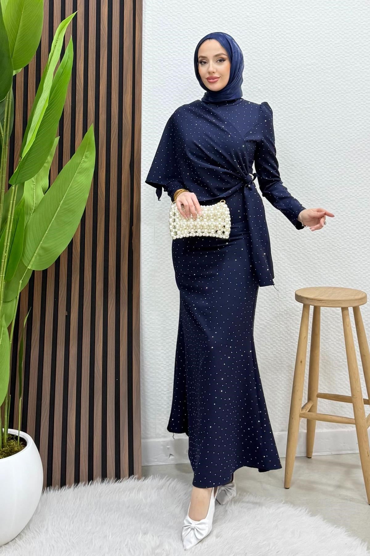 Hery Taşlı Abiye Lacivert