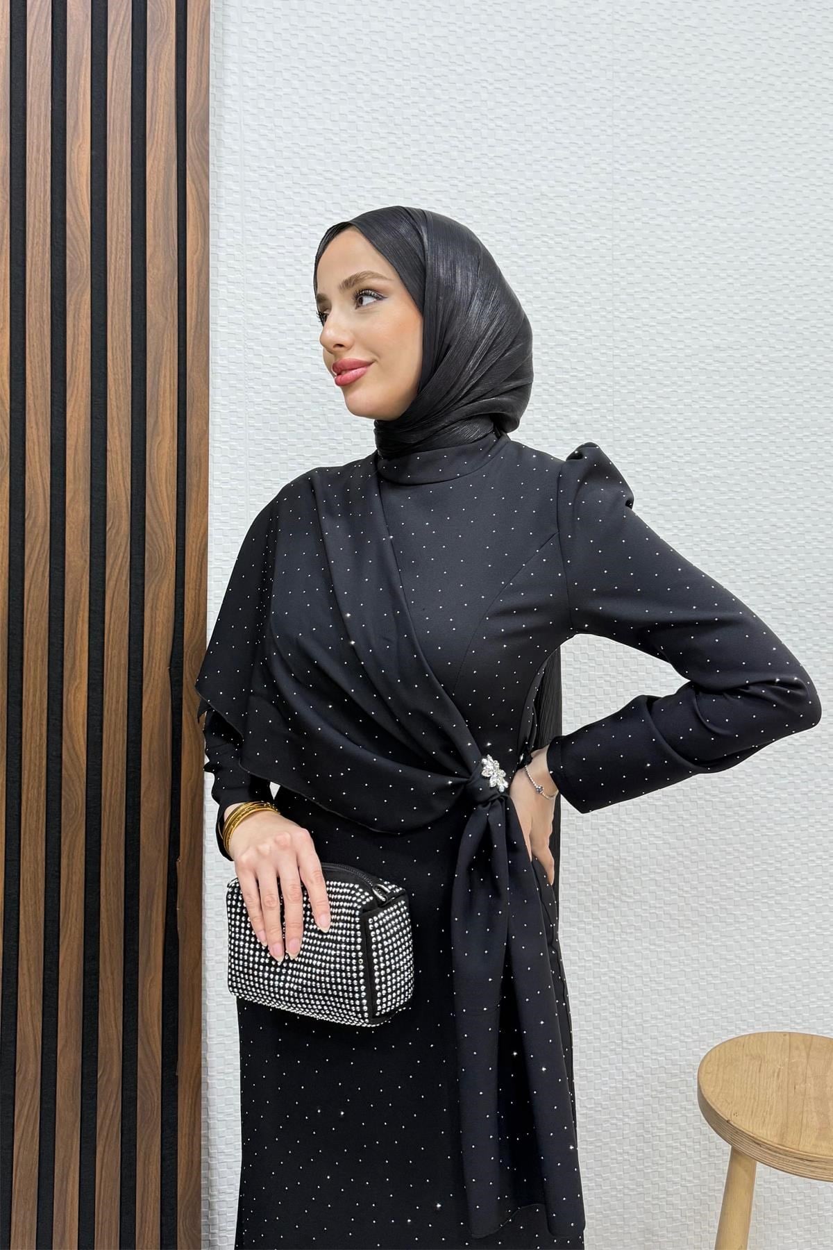 Hery Taşlı Abiye Siyah