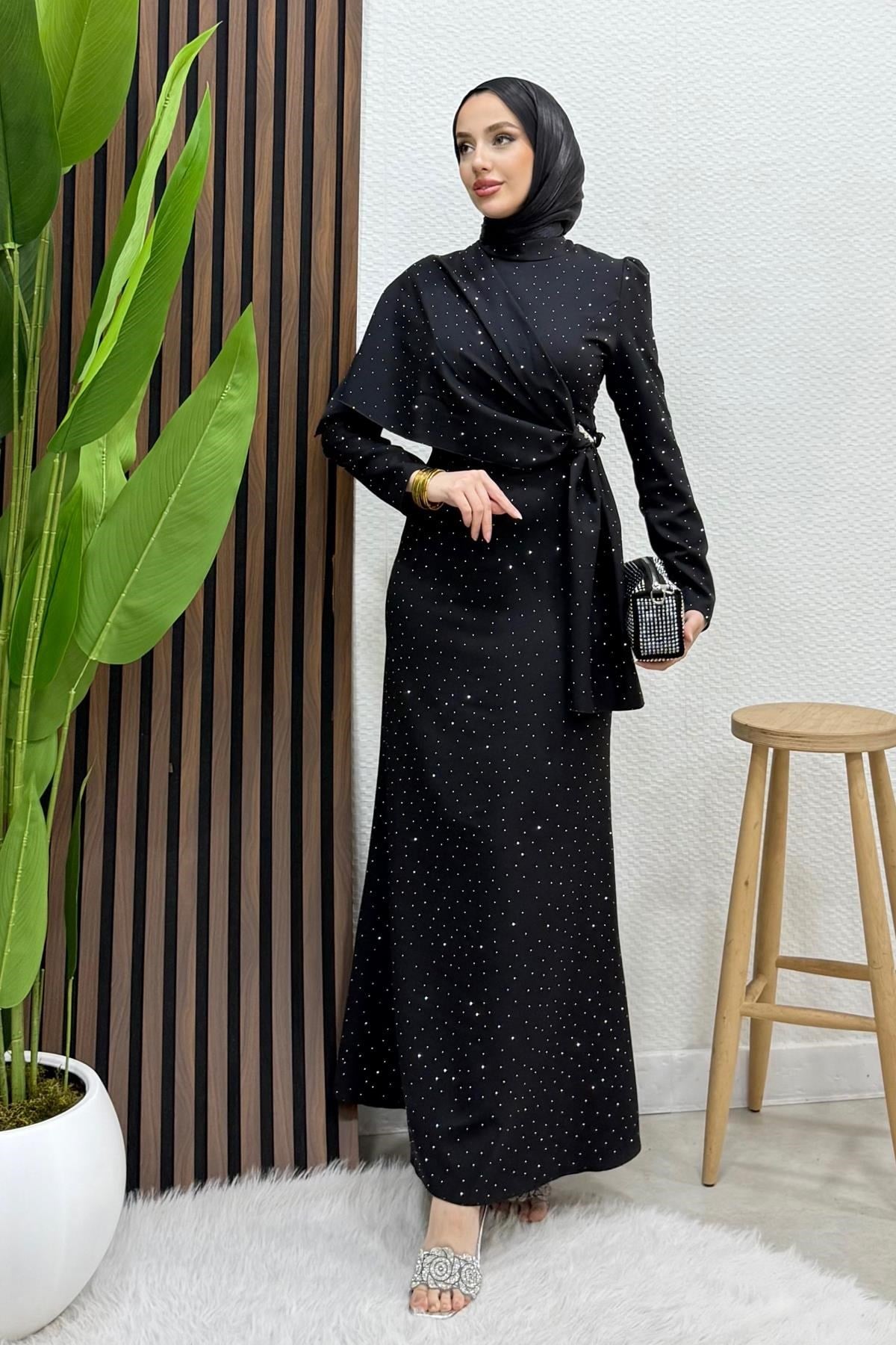 Hery Taşlı Abiye Siyah