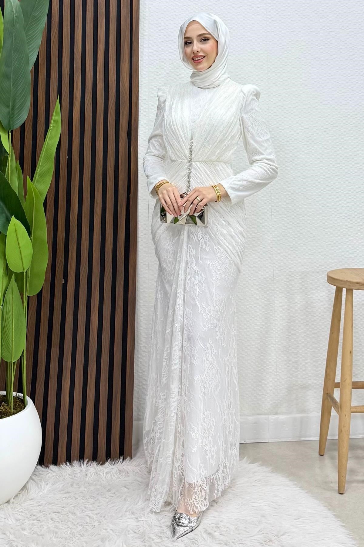 Hilda Dantel Abiye Beyaz