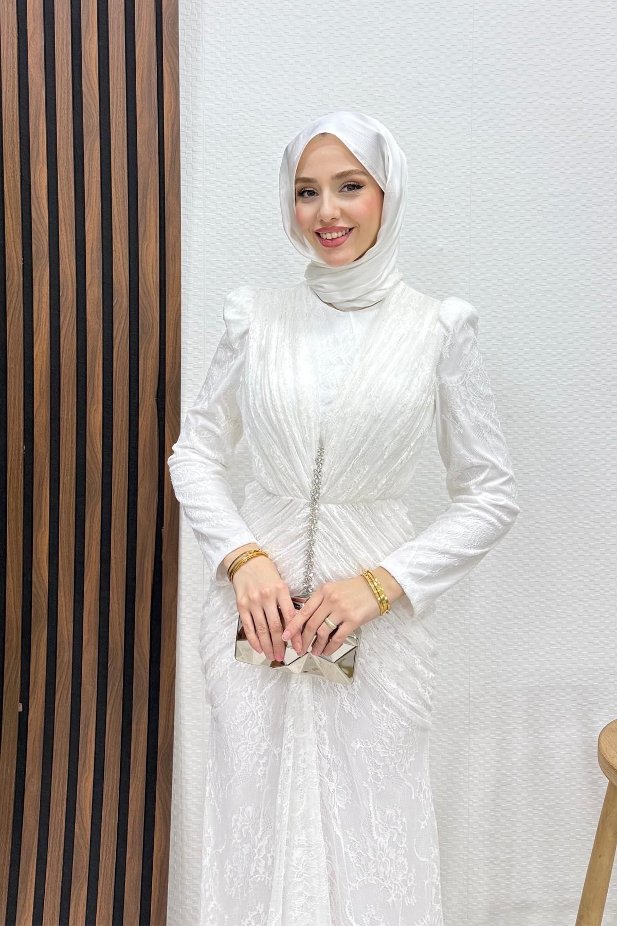 Hilda Dantel Abiye Beyaz