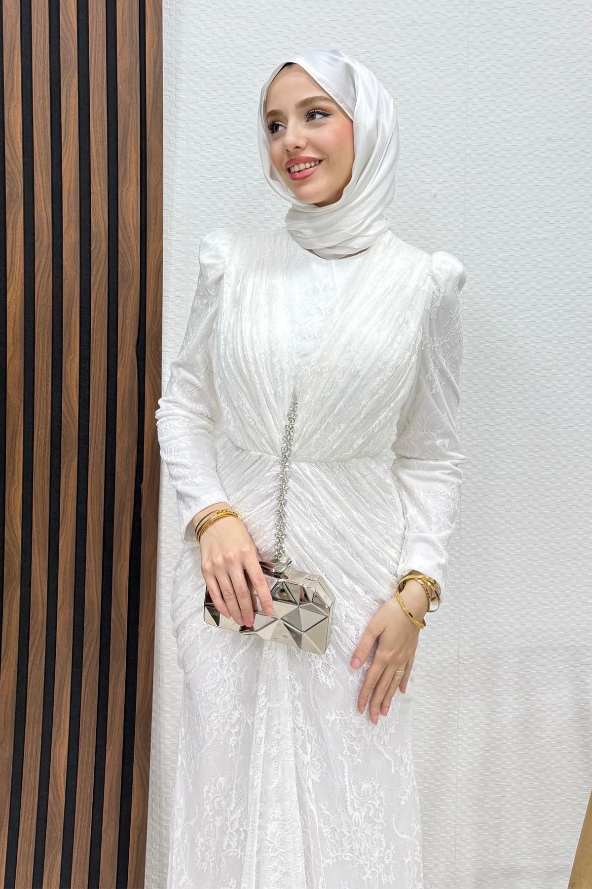 Hilda Dantel Abiye Beyaz