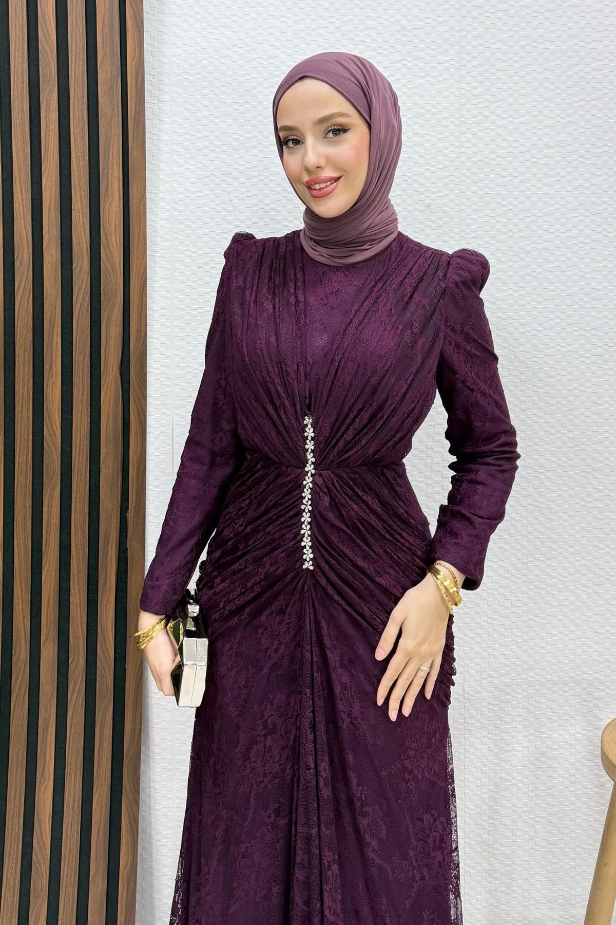 Hilda Dantel Abiye Mor