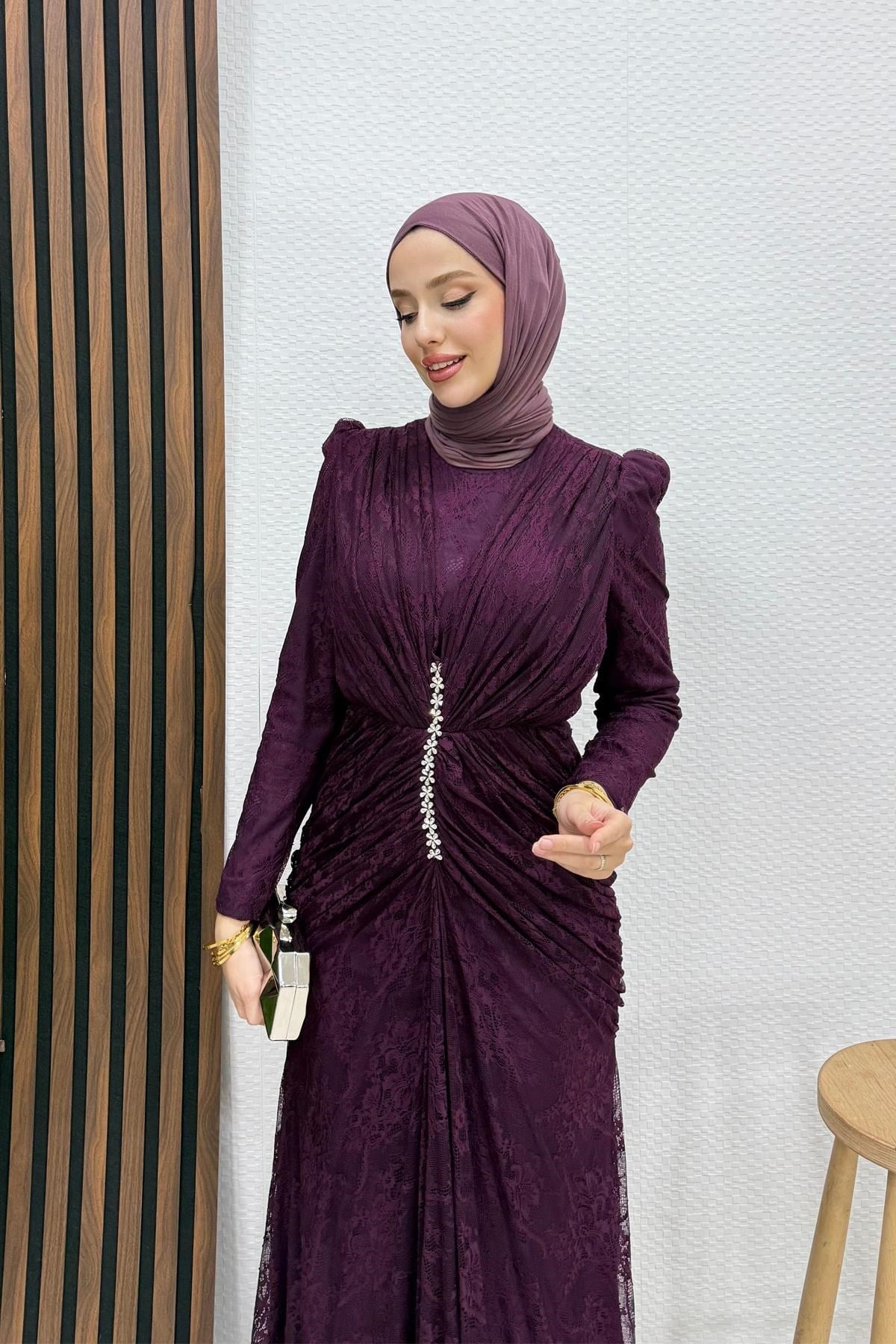 Hilda Dantel Abiye Mor