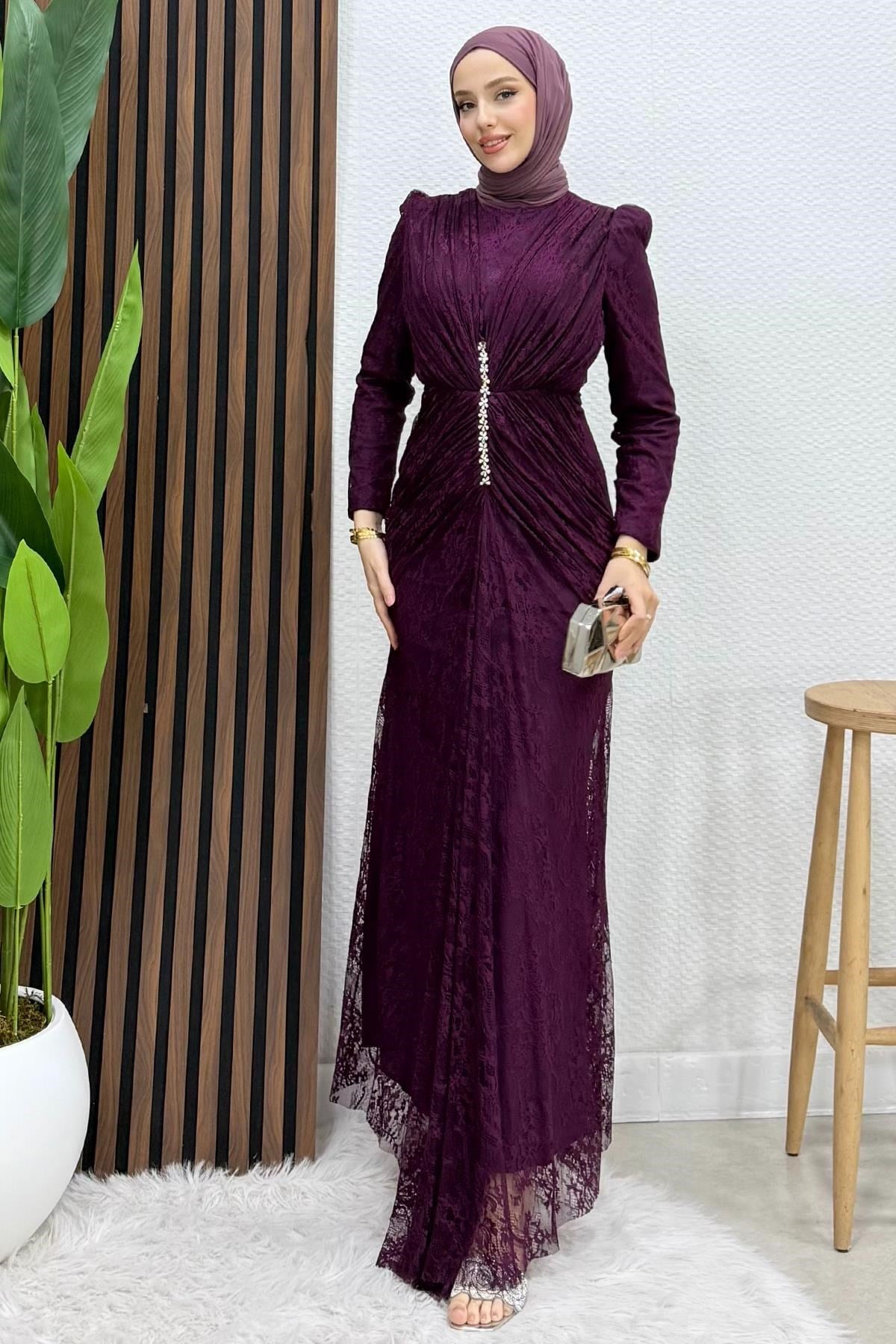 Hilda Dantel Abiye Mor
