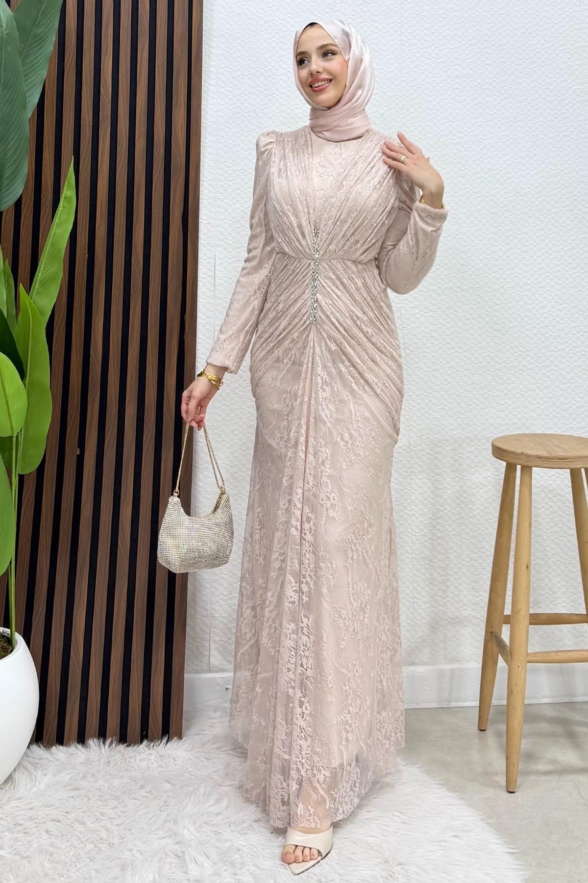 Hilda Dantel Abiye Soft Pembe