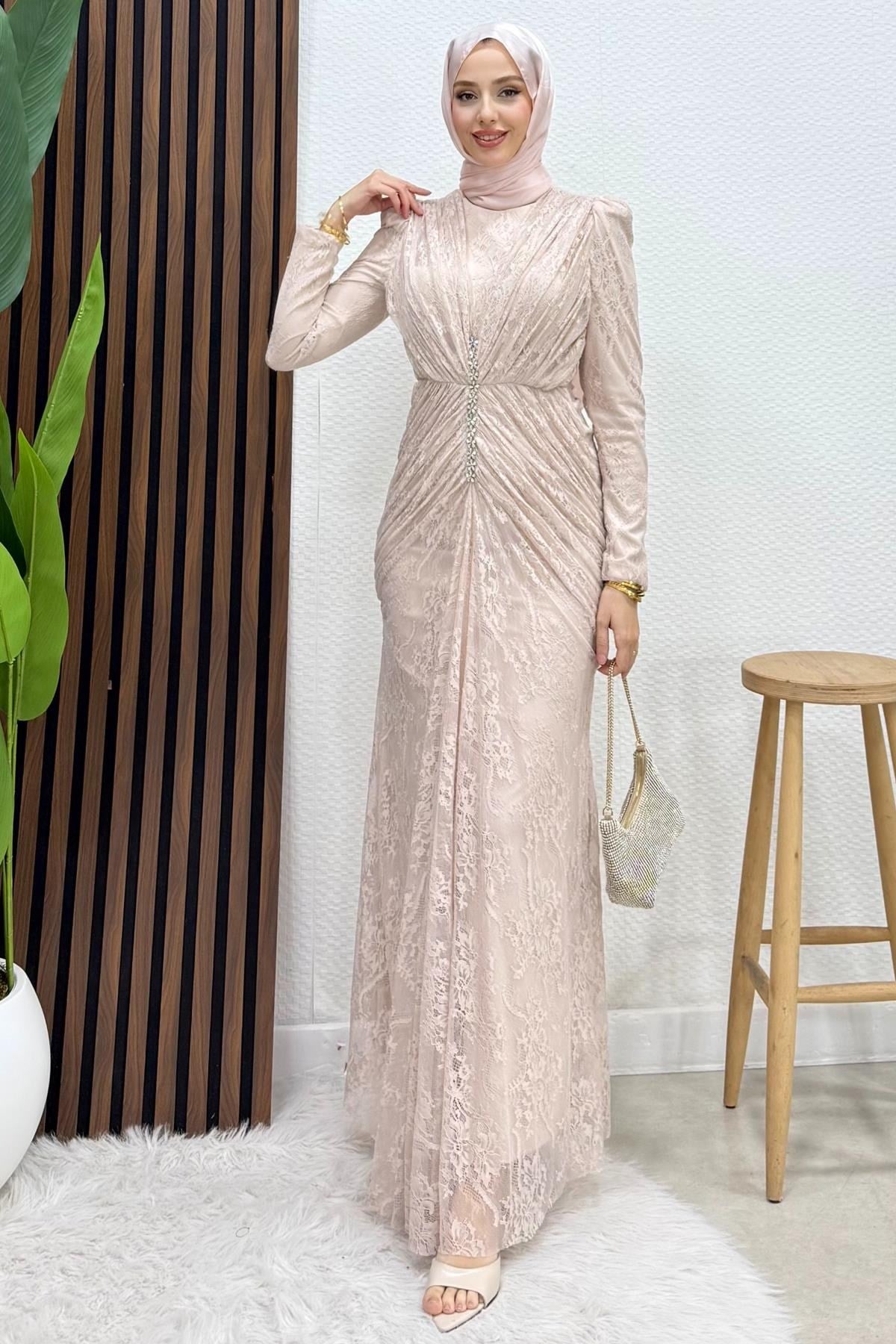 Hilda Dantel Abiye Soft Pembe