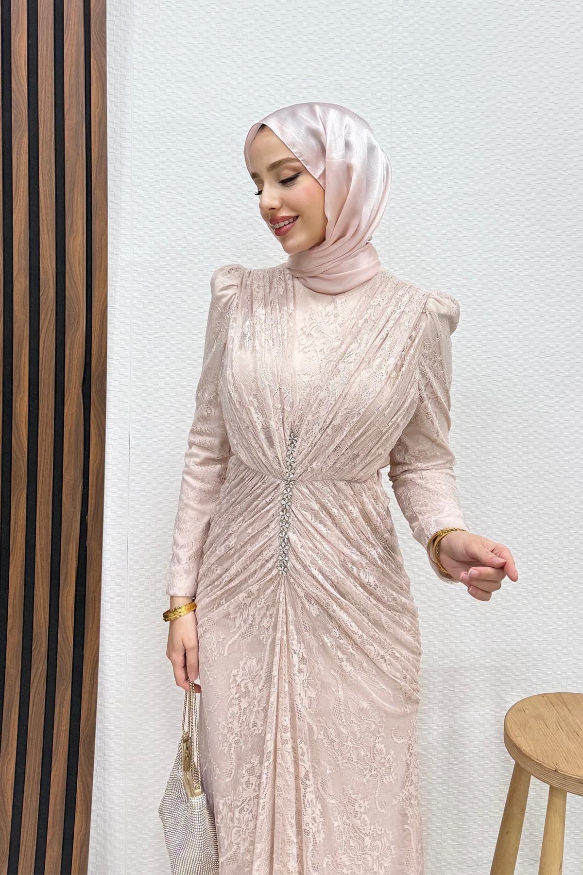 Hilda Dantel Abiye Soft Pembe