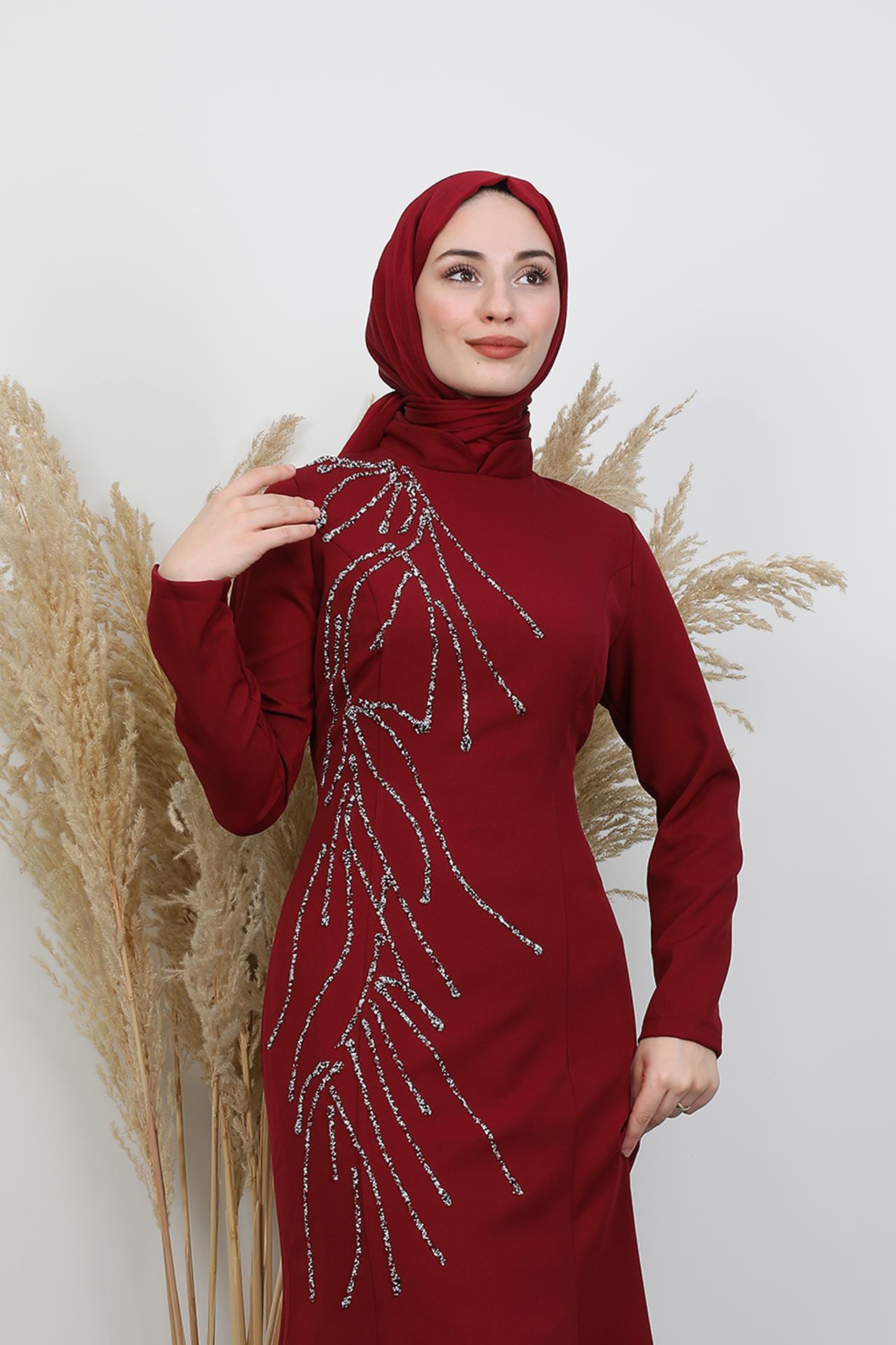 Hiranur Tesettür Elbise Bordo