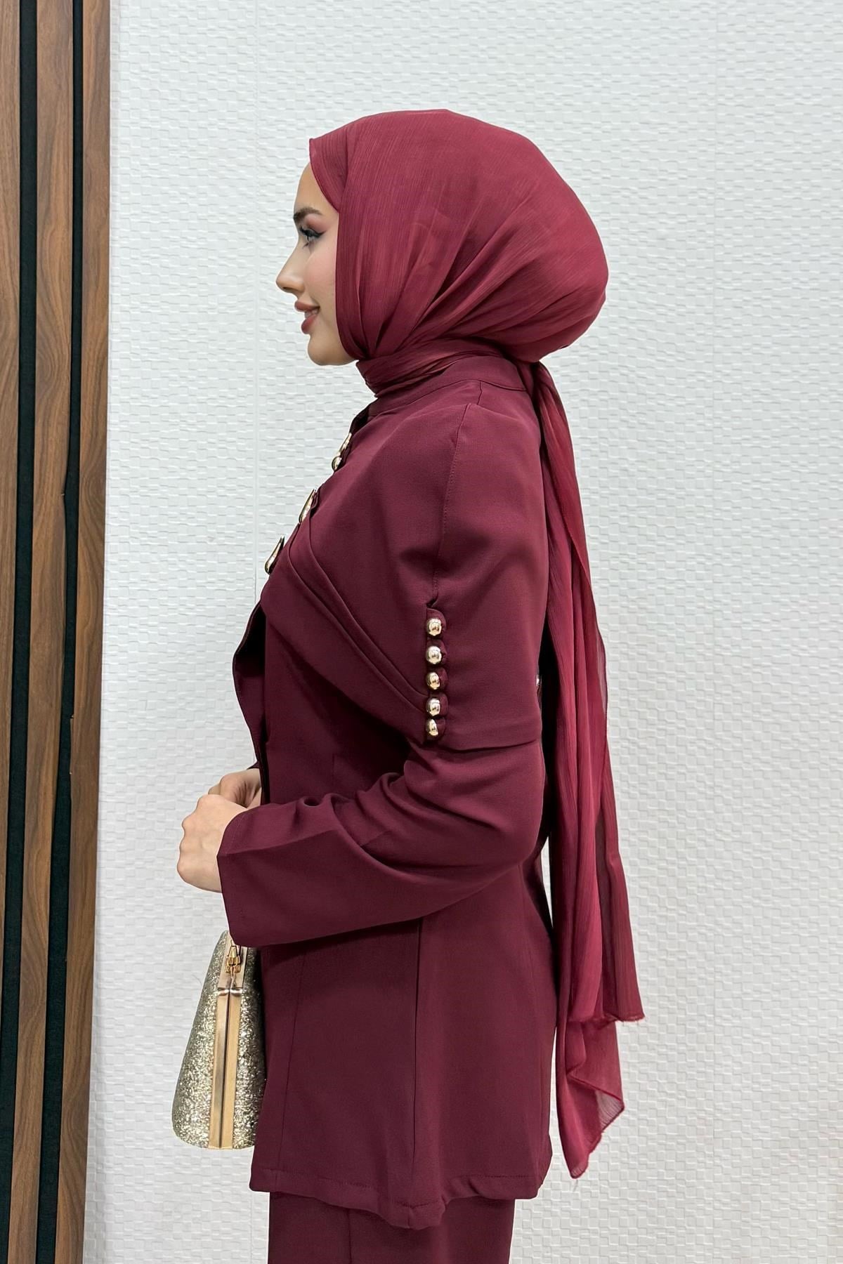 İki Düğmeli Takım Bordo
