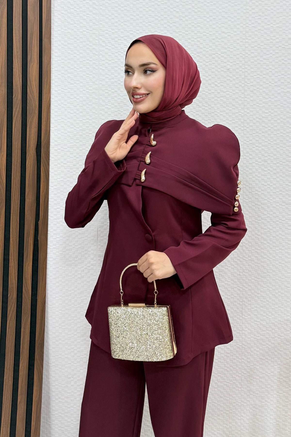 İki Düğmeli Takım Bordo