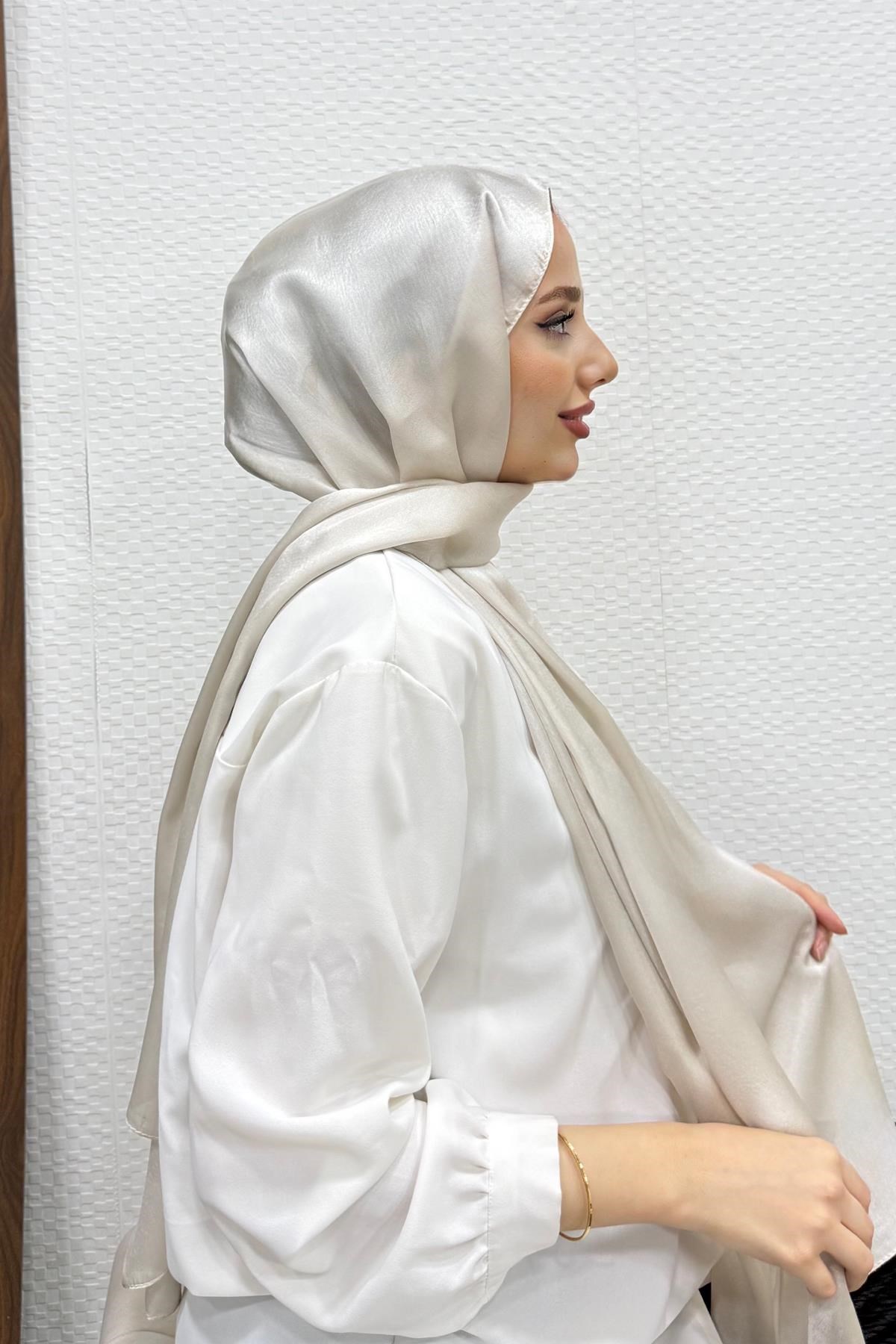 İnci Saten Şal Bej