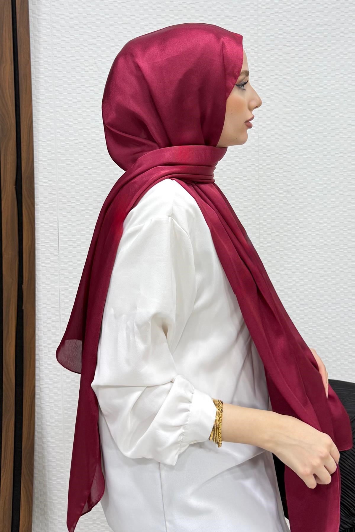 İnci Saten Şal Bordo