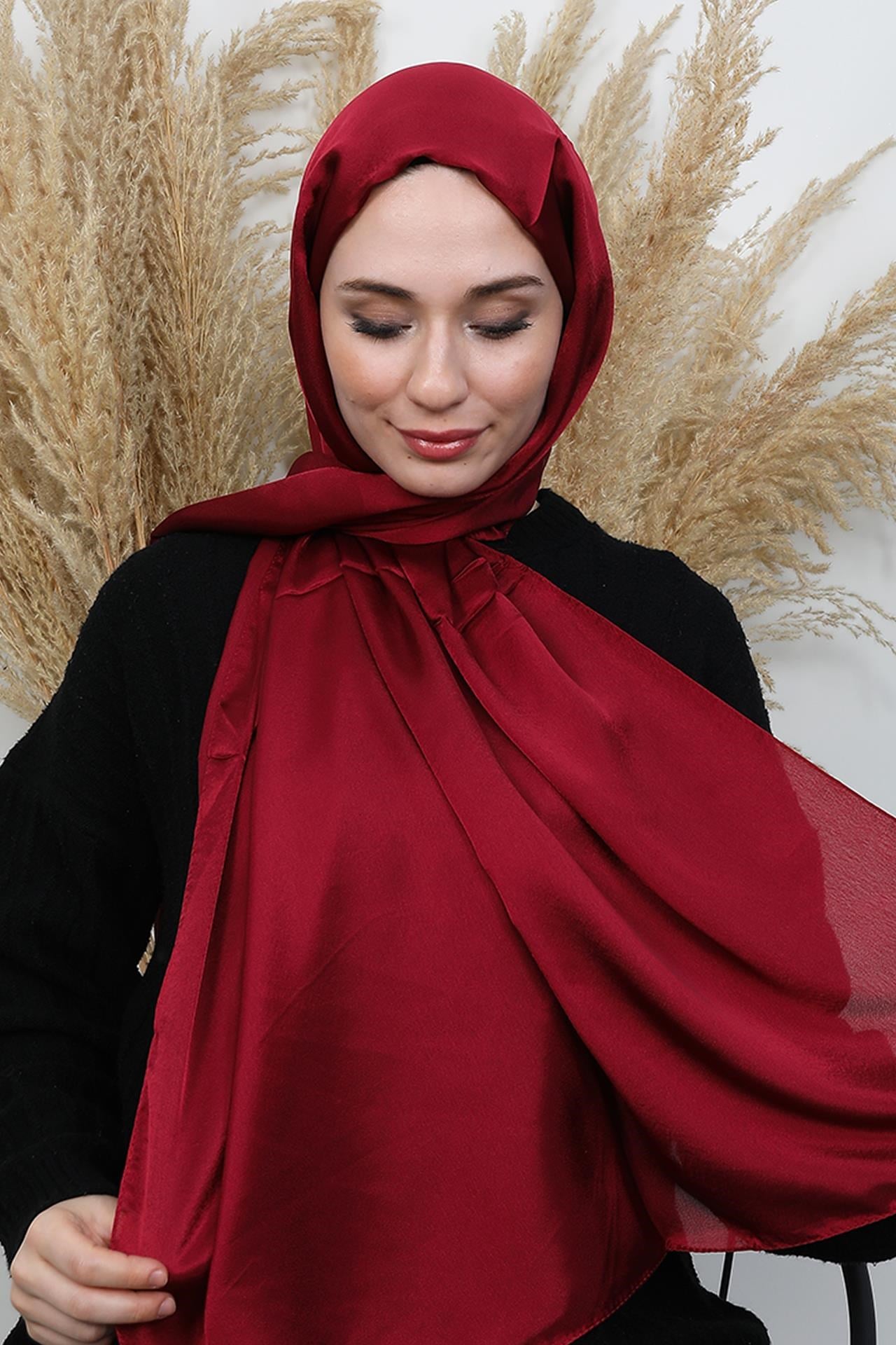 İnci Saten Şal Bordo