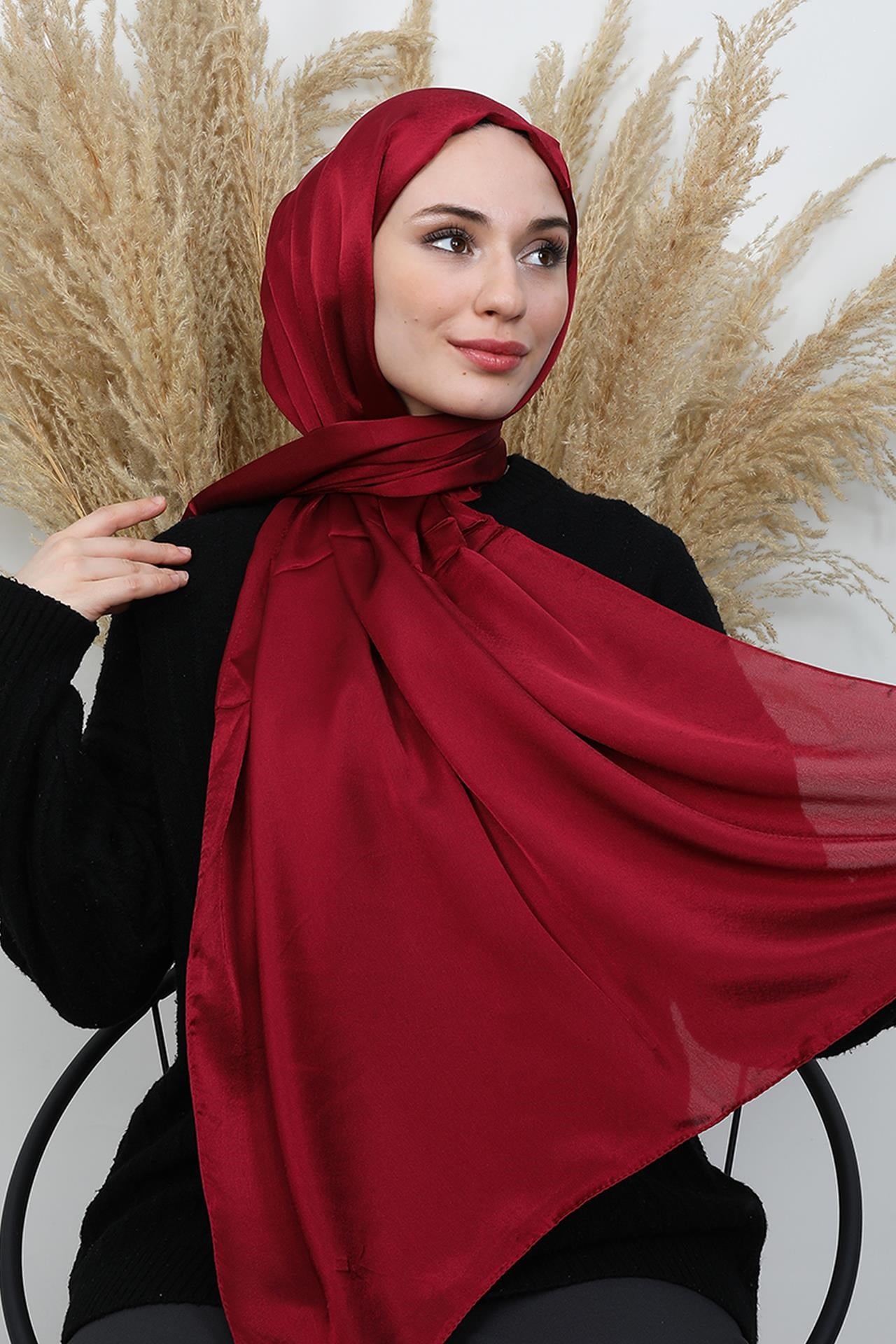 İnci Saten Şal Bordo