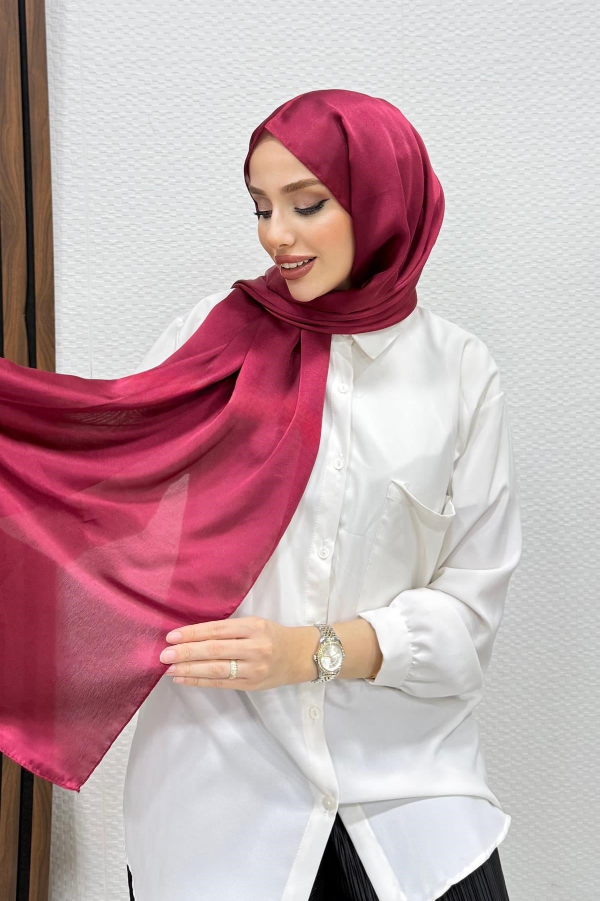 İnci Saten Şal Bordo