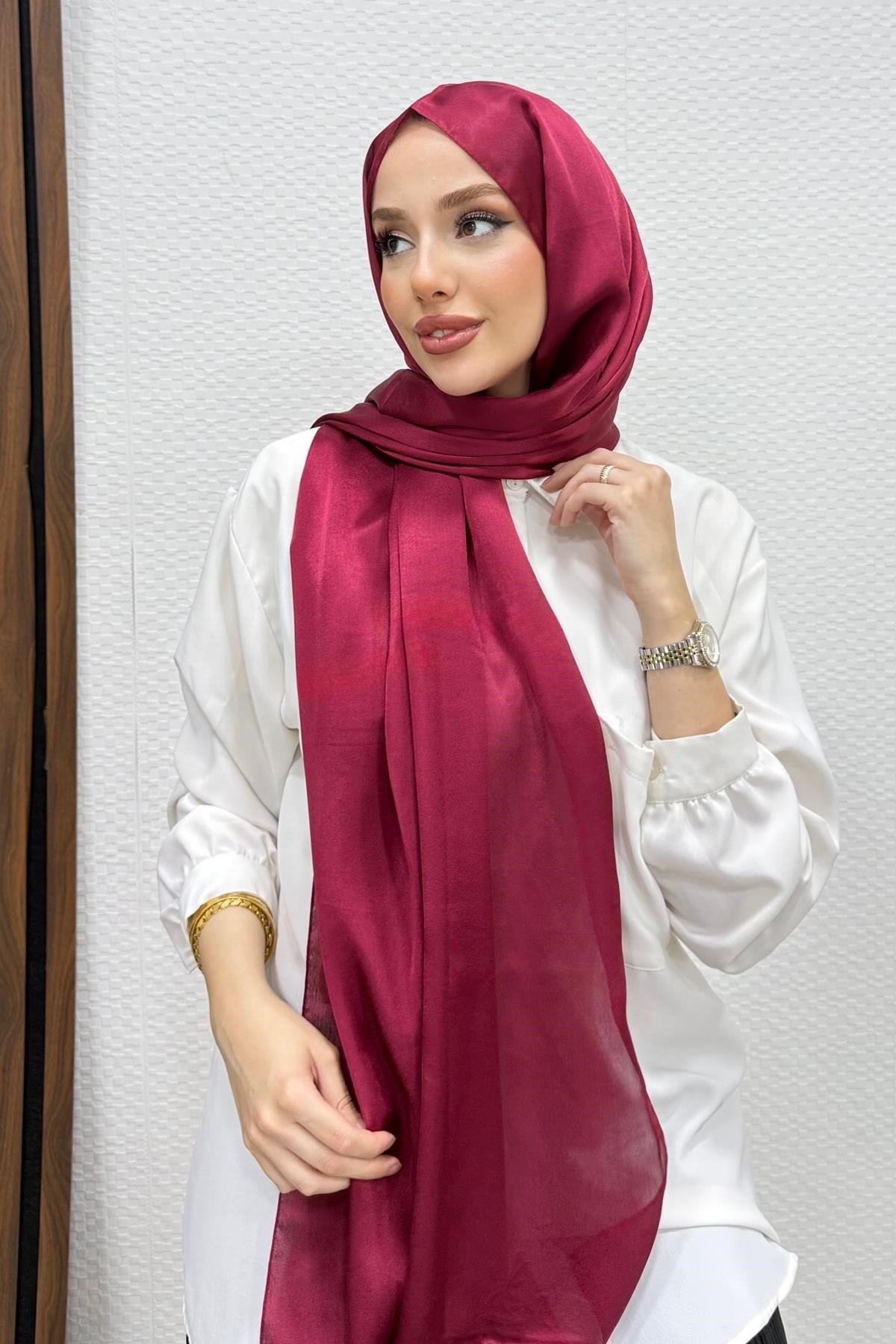 İnci Saten Şal Bordo