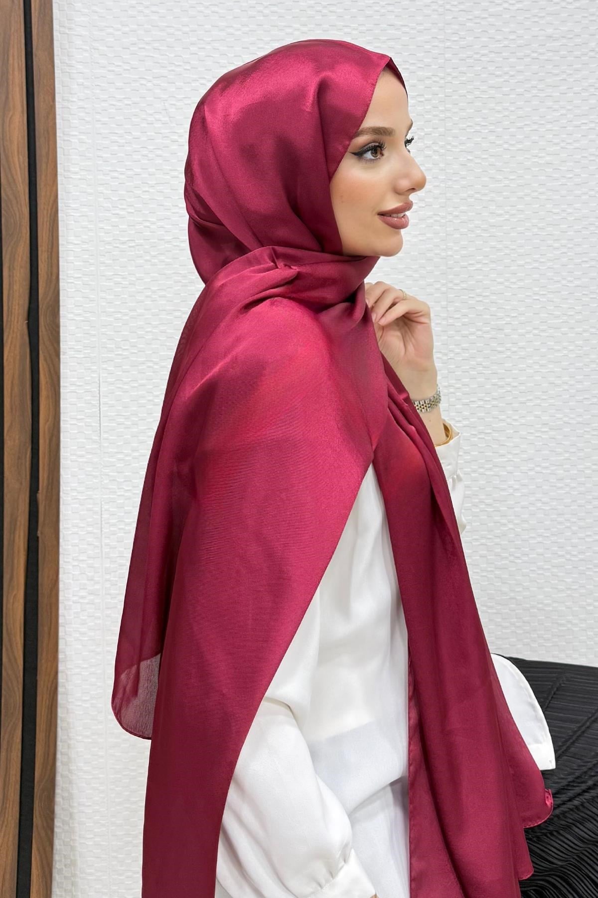 İnci Saten Şal Bordo