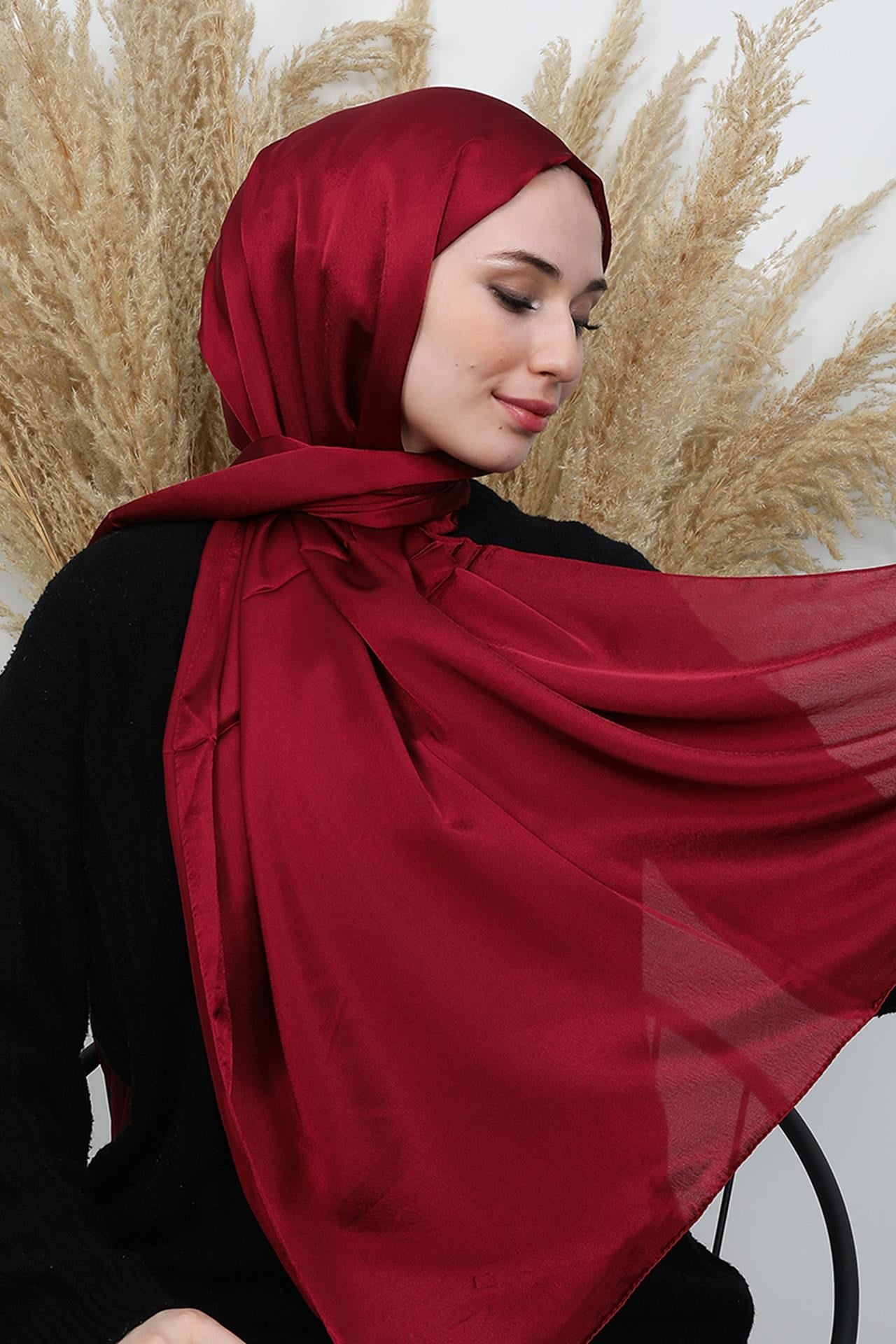 İnci Saten Şal Bordo