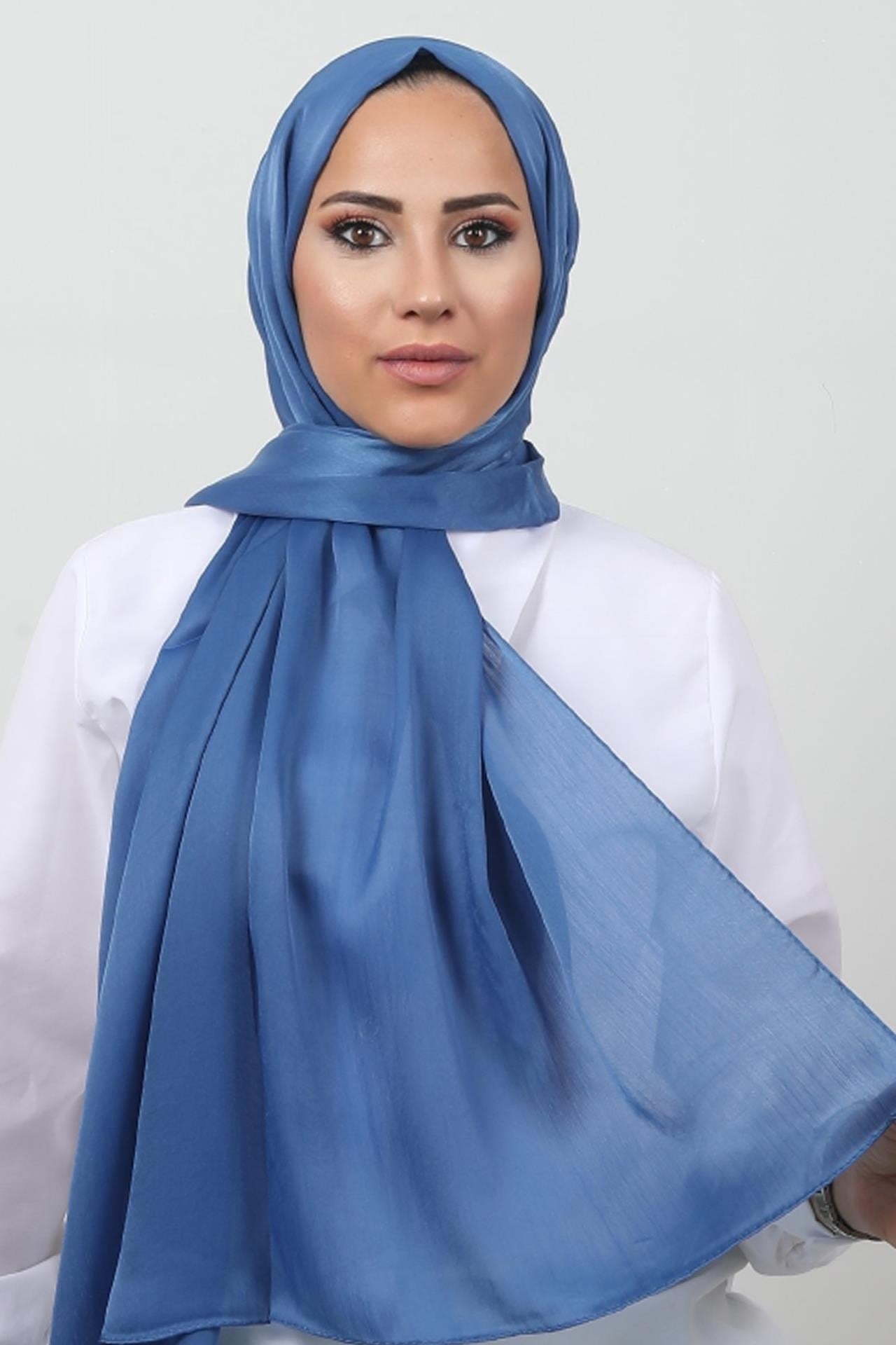 İnci Saten Şal İndigo