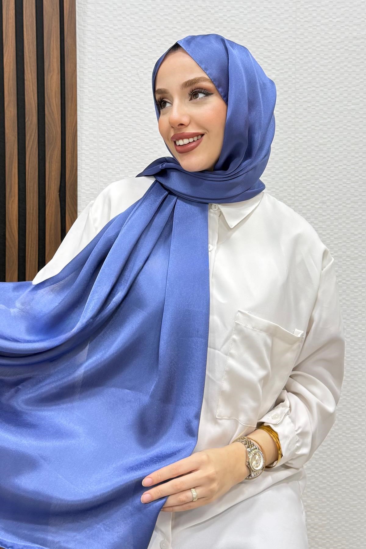 İnci Saten Şal İndigo