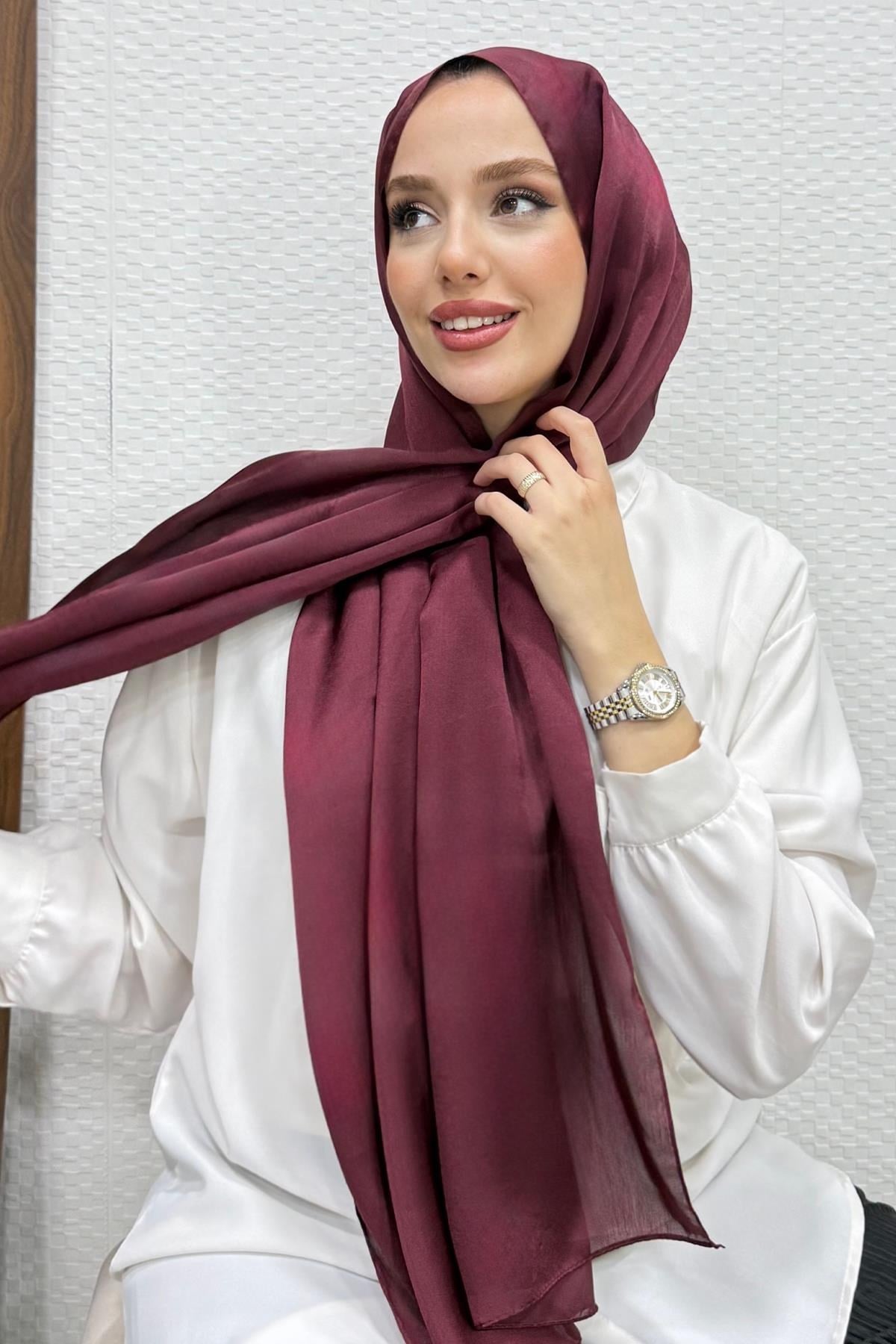 İnci Saten Şal Koyu Bordo
