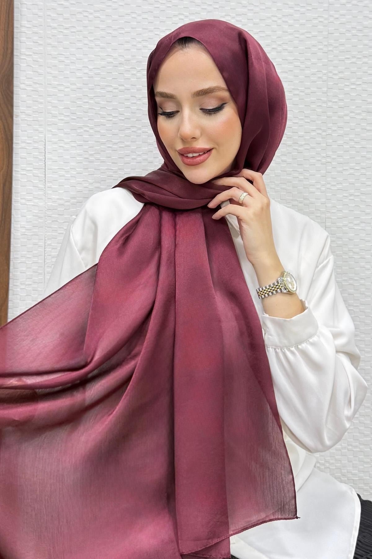 İnci Saten Şal Koyu Bordo