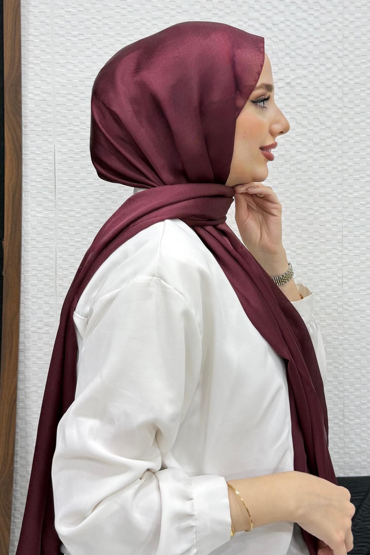 İnci Saten Şal Koyu Bordo