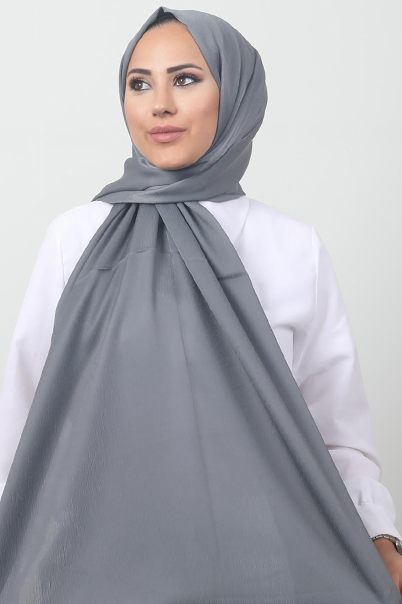 İnci Saten Şal Koyu Gri