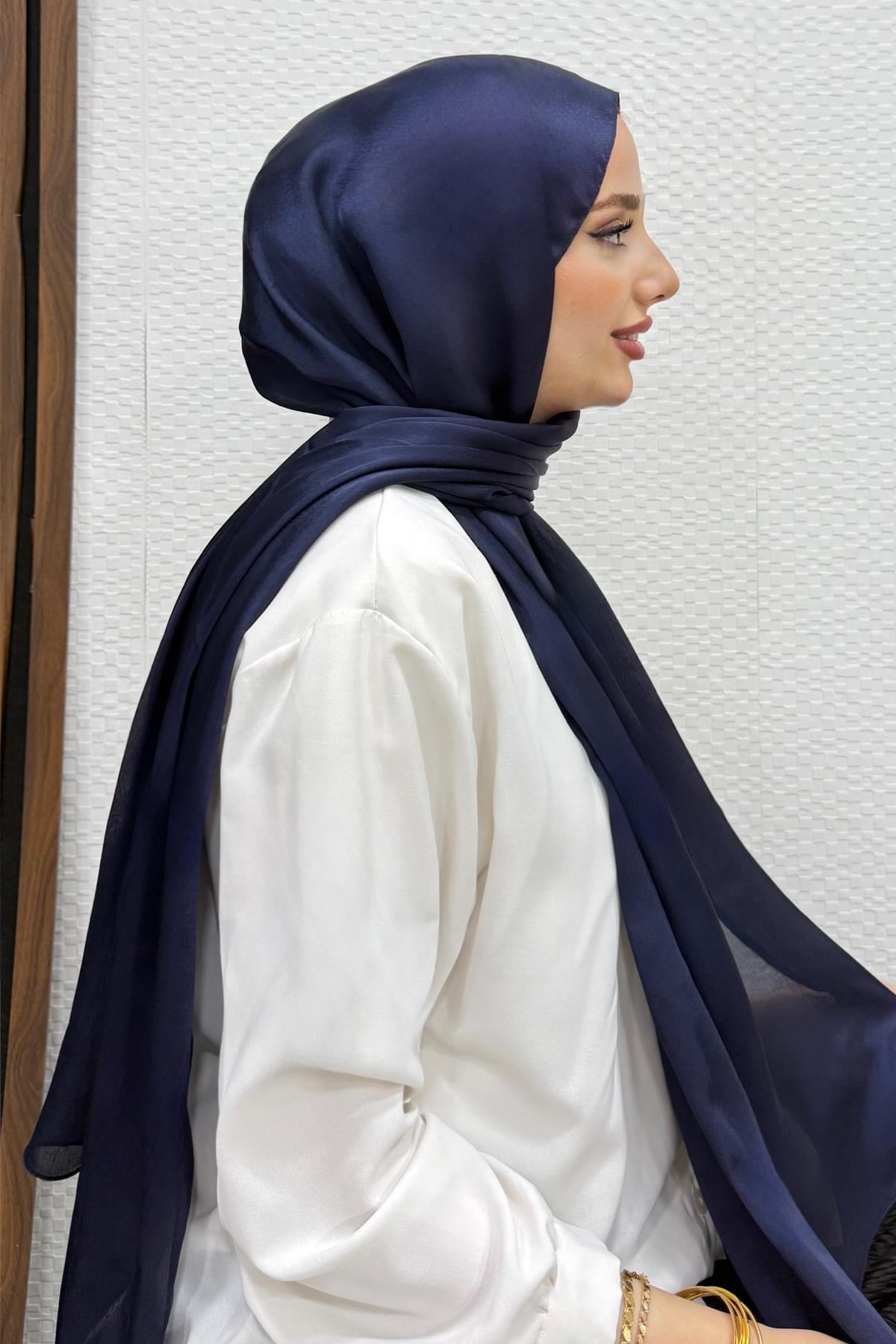 İnci Saten Şal Lacivert