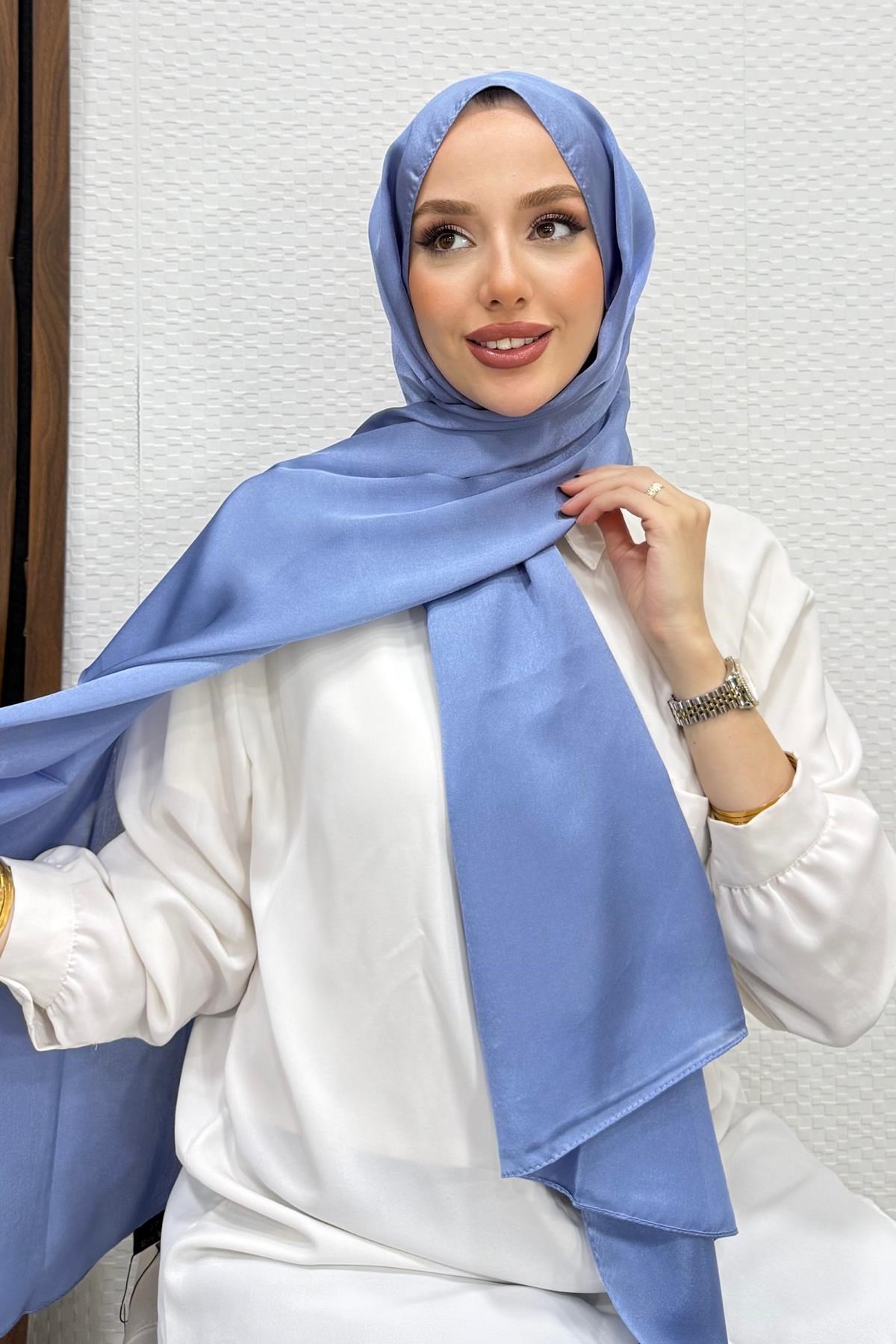 İnci Saten Şal Mavi