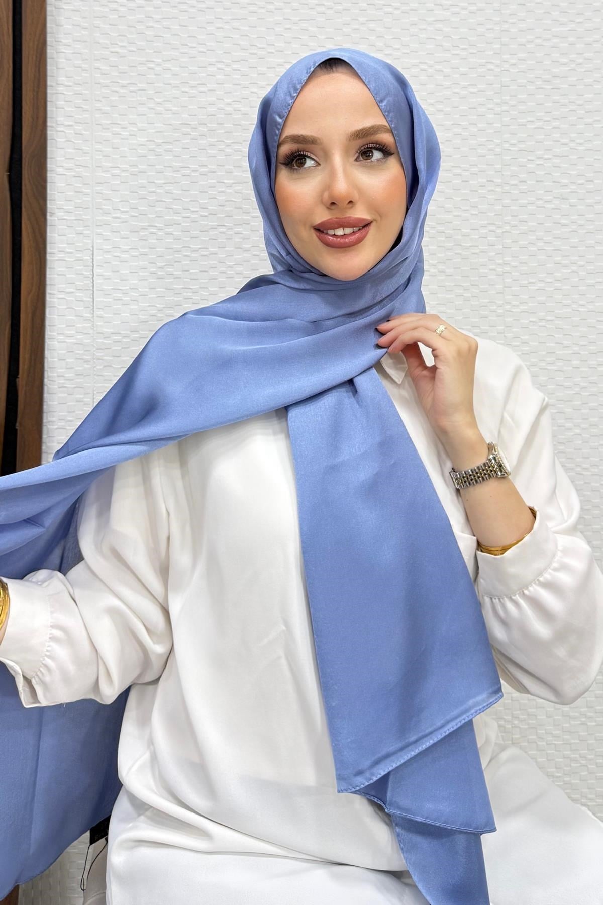 İnci Saten Şal Mavi
