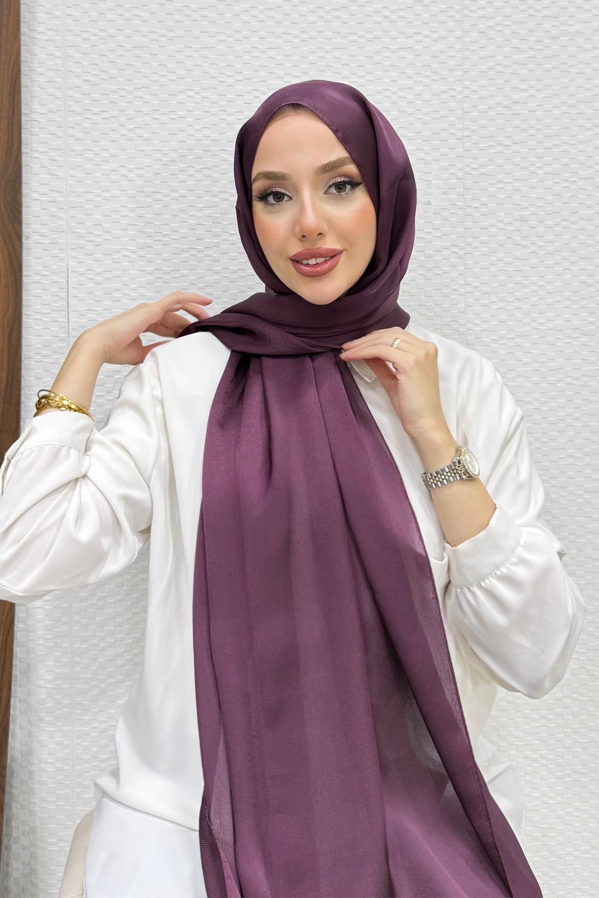 İnci Saten Şal Mürdüm