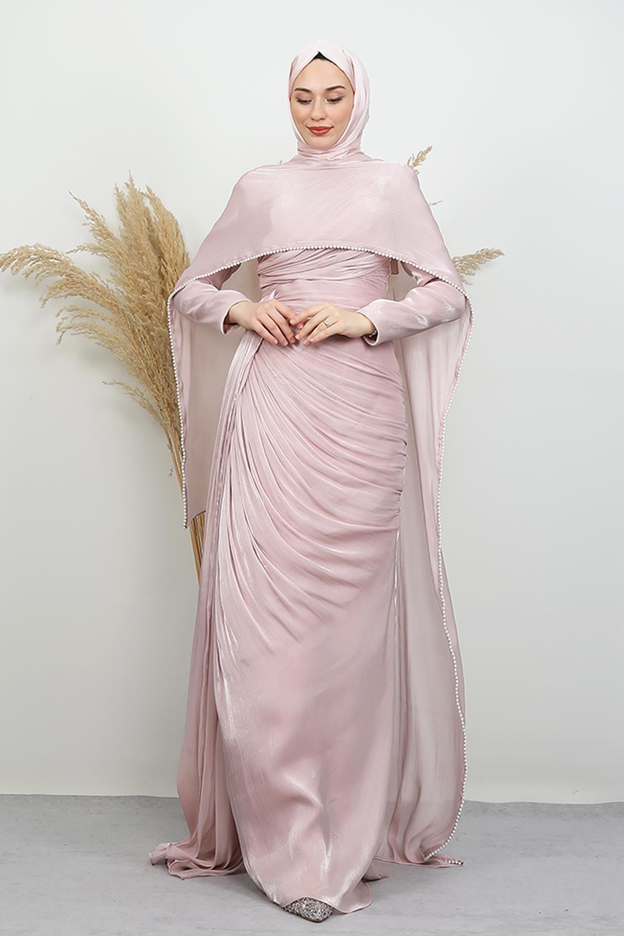 İncili Fular Yoryo Abiye Soft Pembe