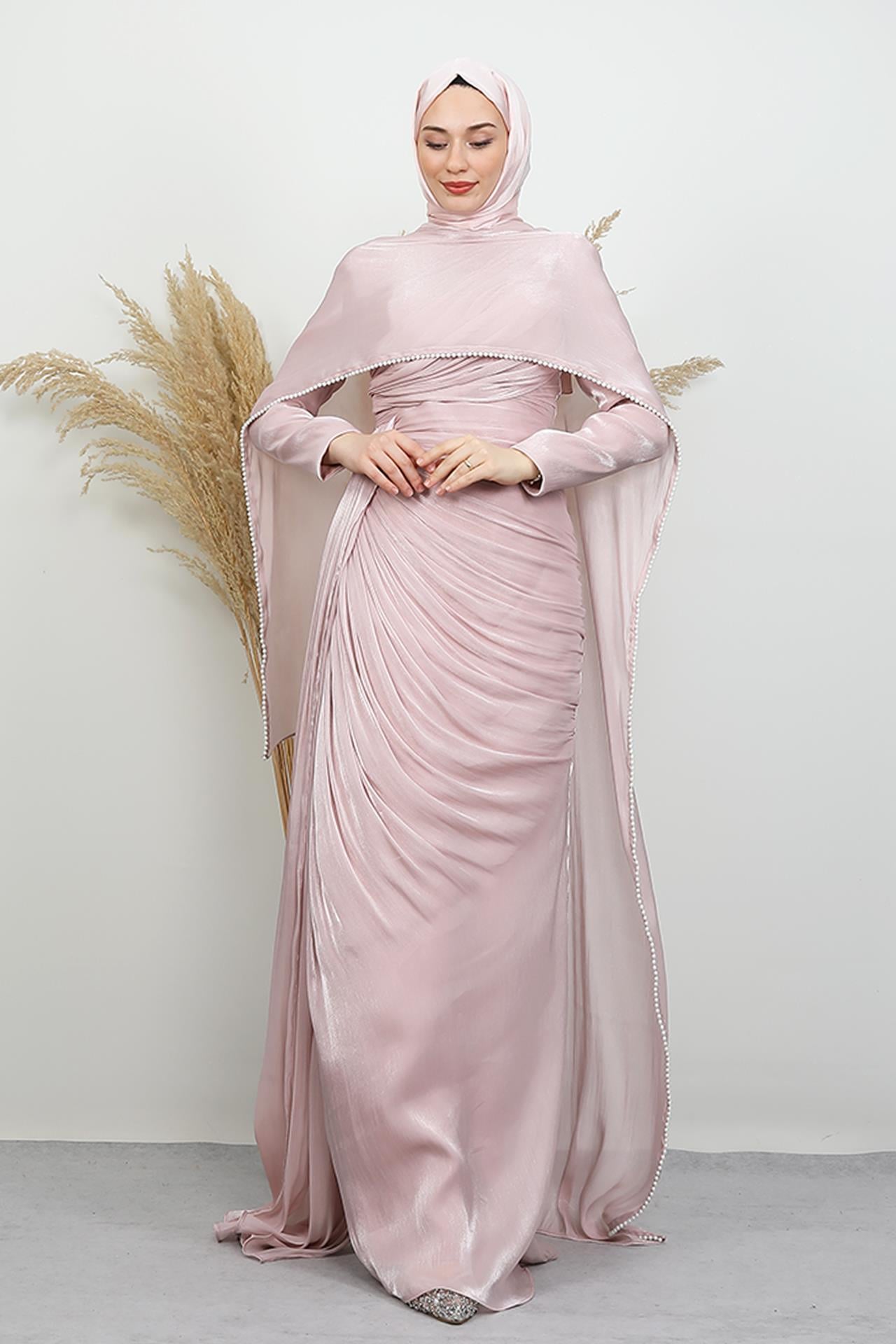 İncili Fular Yoryo Abiye Soft Pembe