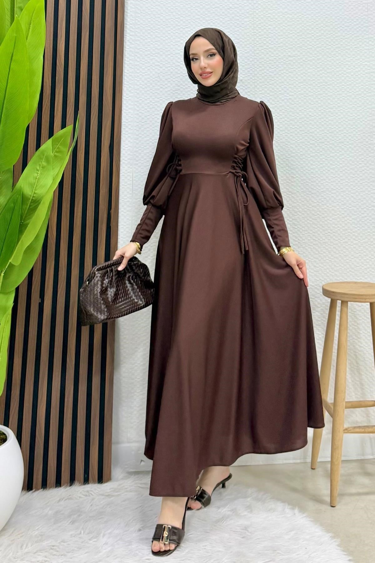 İp Kuşaklı Elbise Acı Kahve