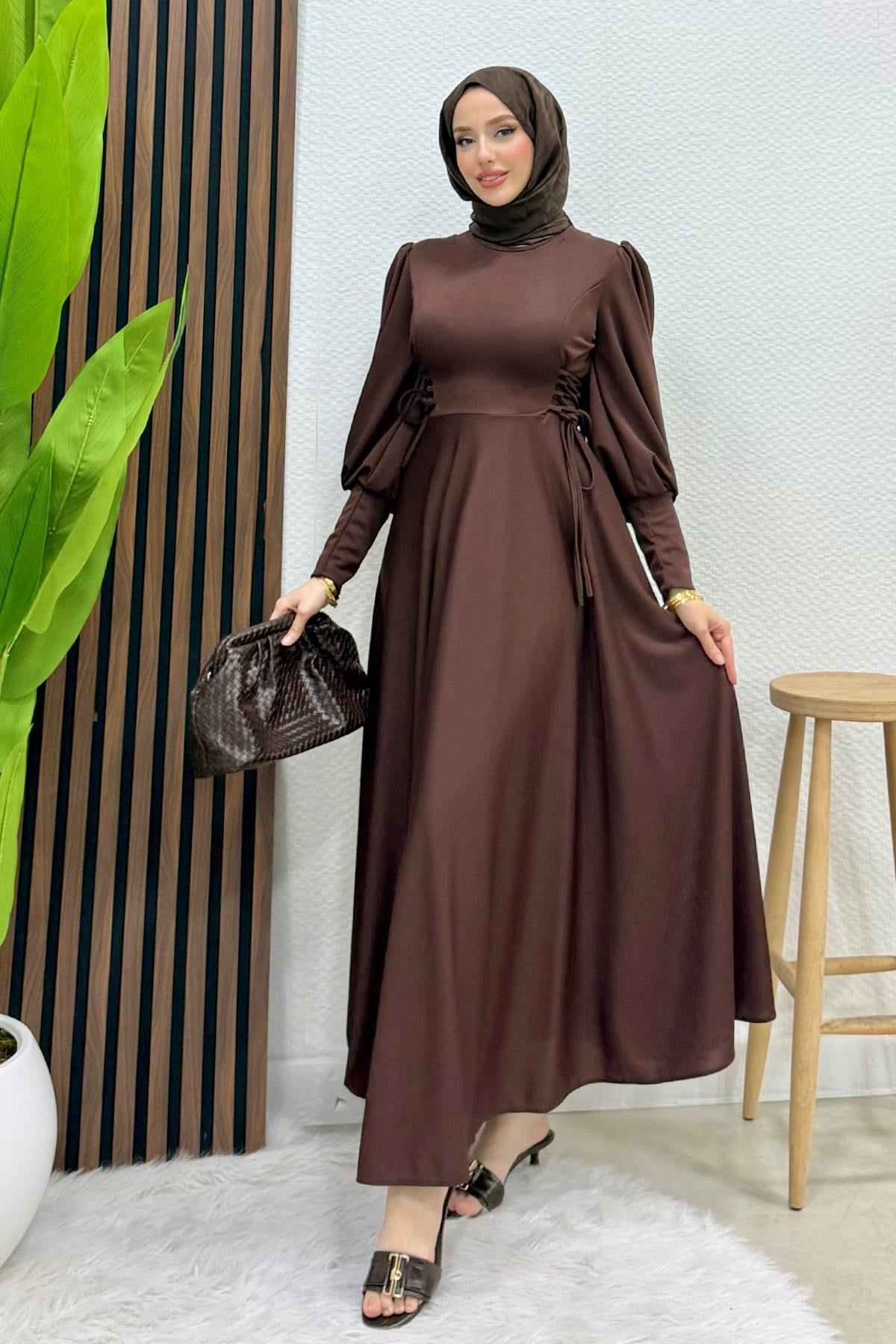 İp Kuşaklı Elbise Acı Kahve