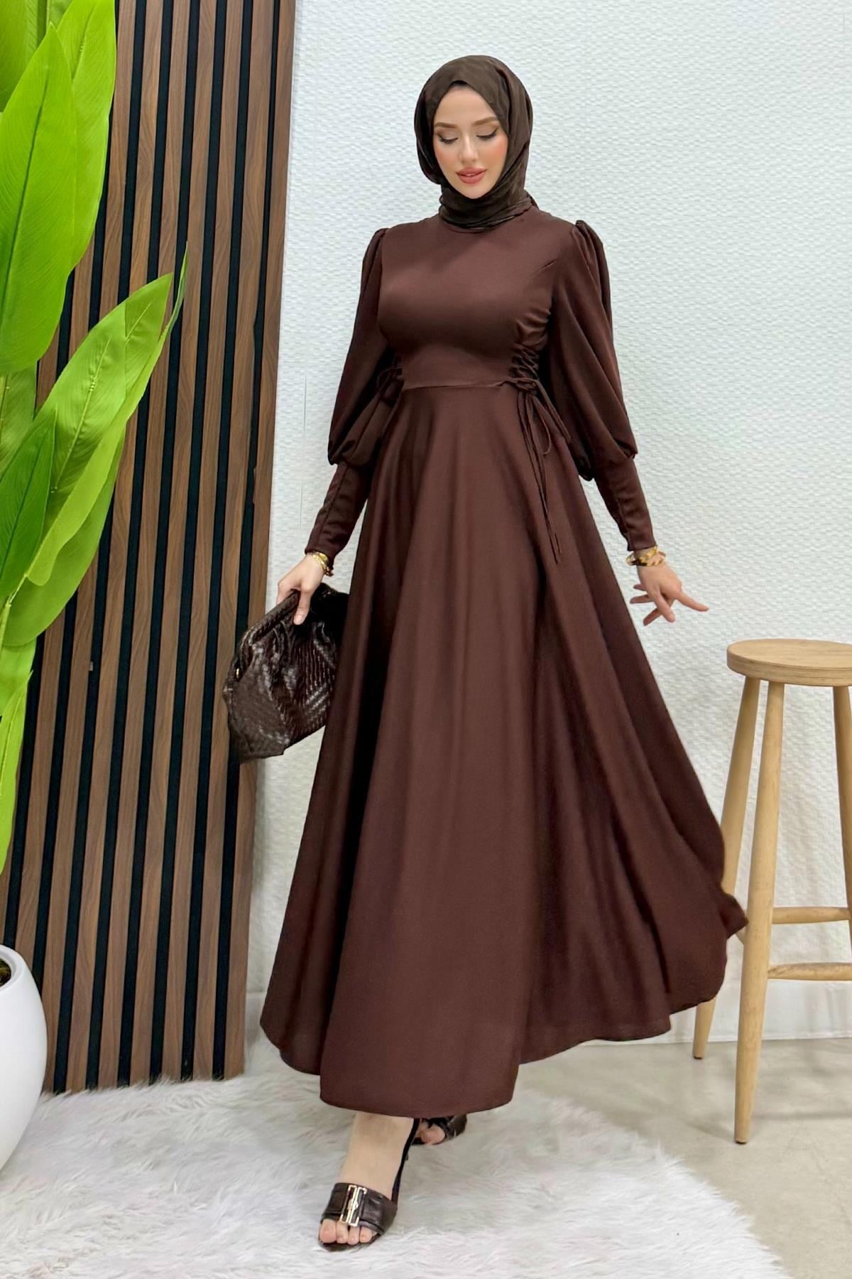 İp Kuşaklı Elbise Acı Kahve