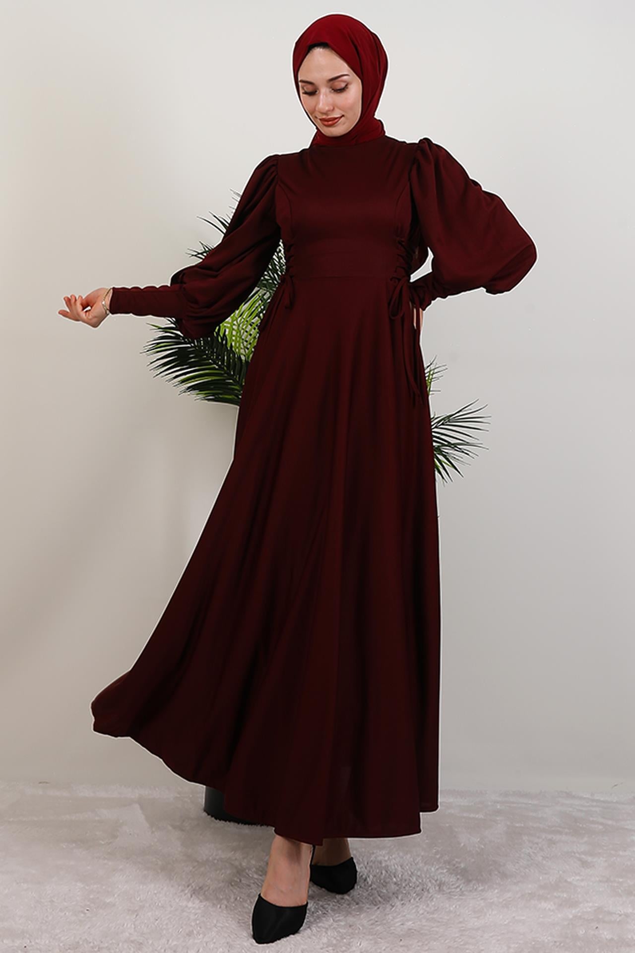 İp Kuşaklı Elbise Bordo
