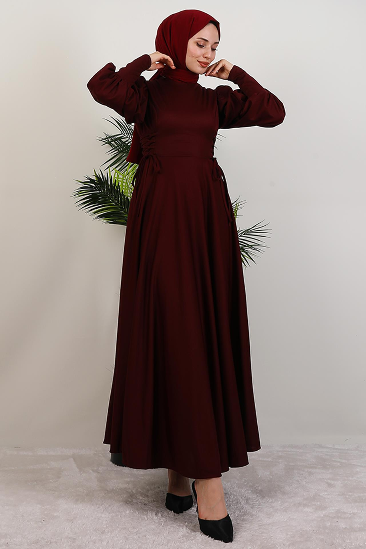 İp Kuşaklı Elbise Bordo