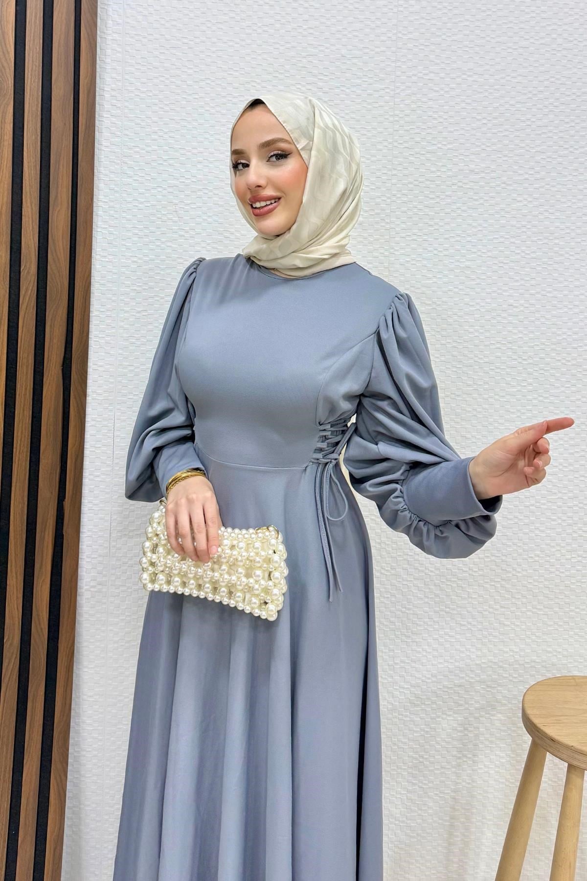 İp Kuşaklı Elbise Gri