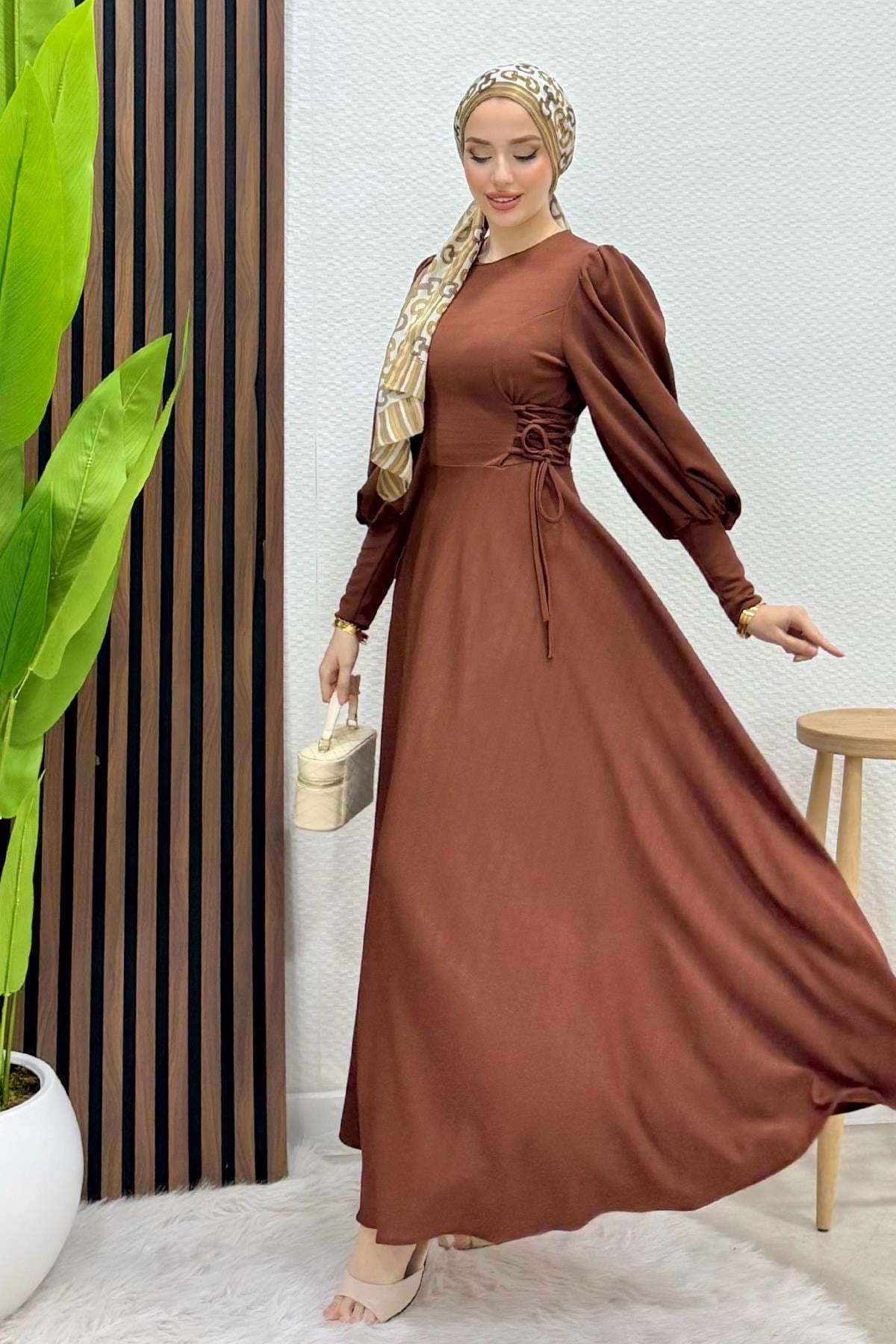 İp Kuşaklı Elbise Kahve