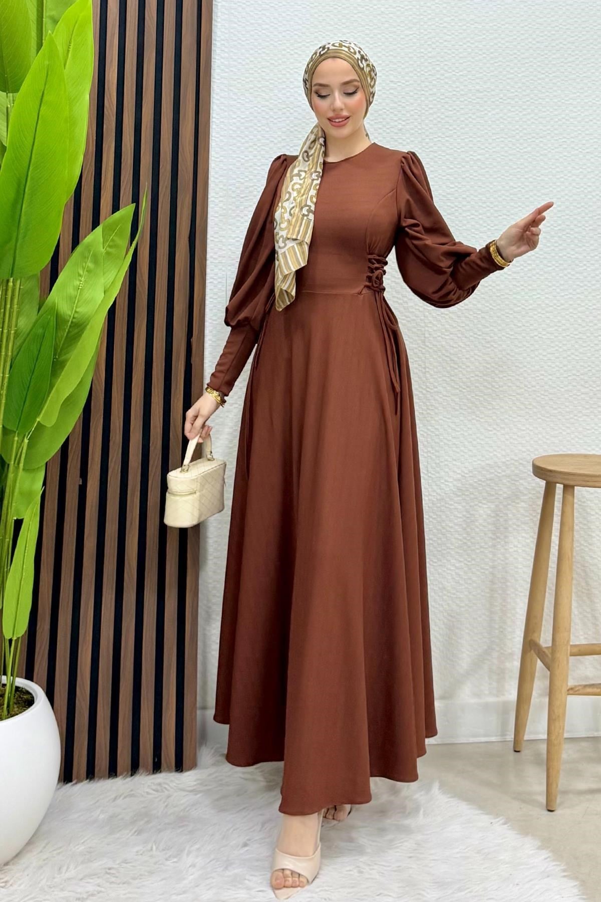 İp Kuşaklı Elbise Kahve