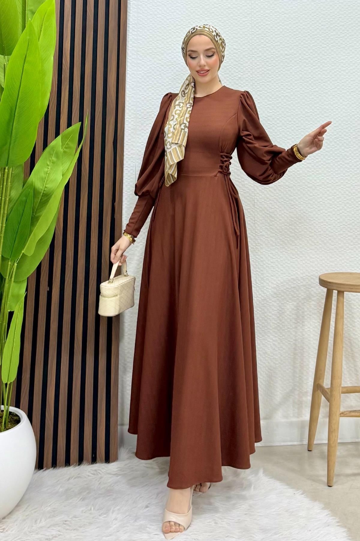 İp Kuşaklı Elbise Kahve