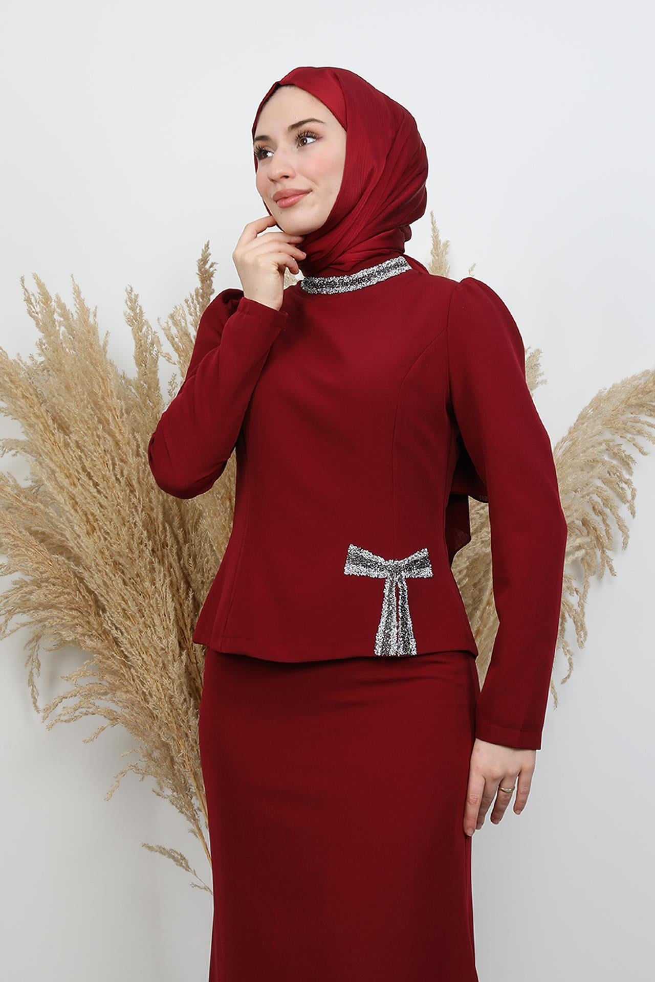 Jessica Taşlı Takım Bordo